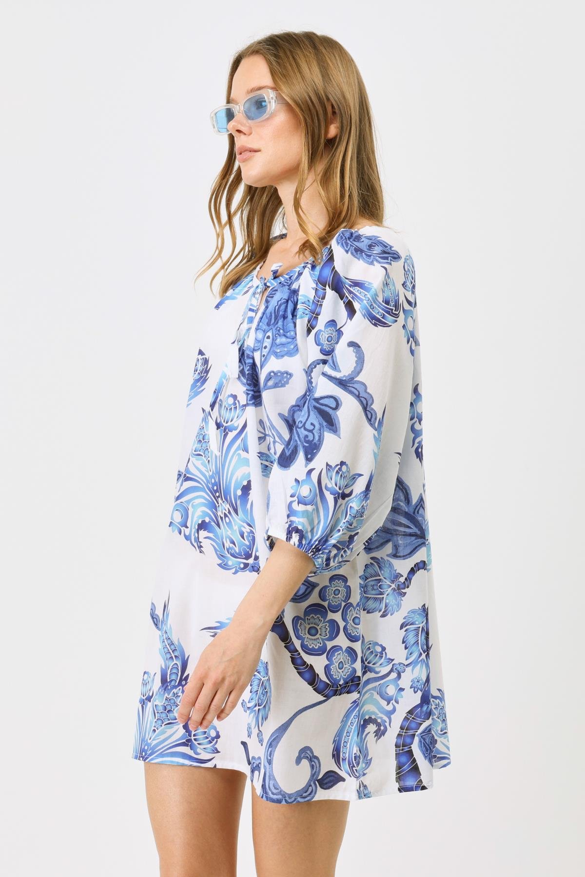 Pareo Plaj Elbisesi 22327 Lacivert/Beyaz