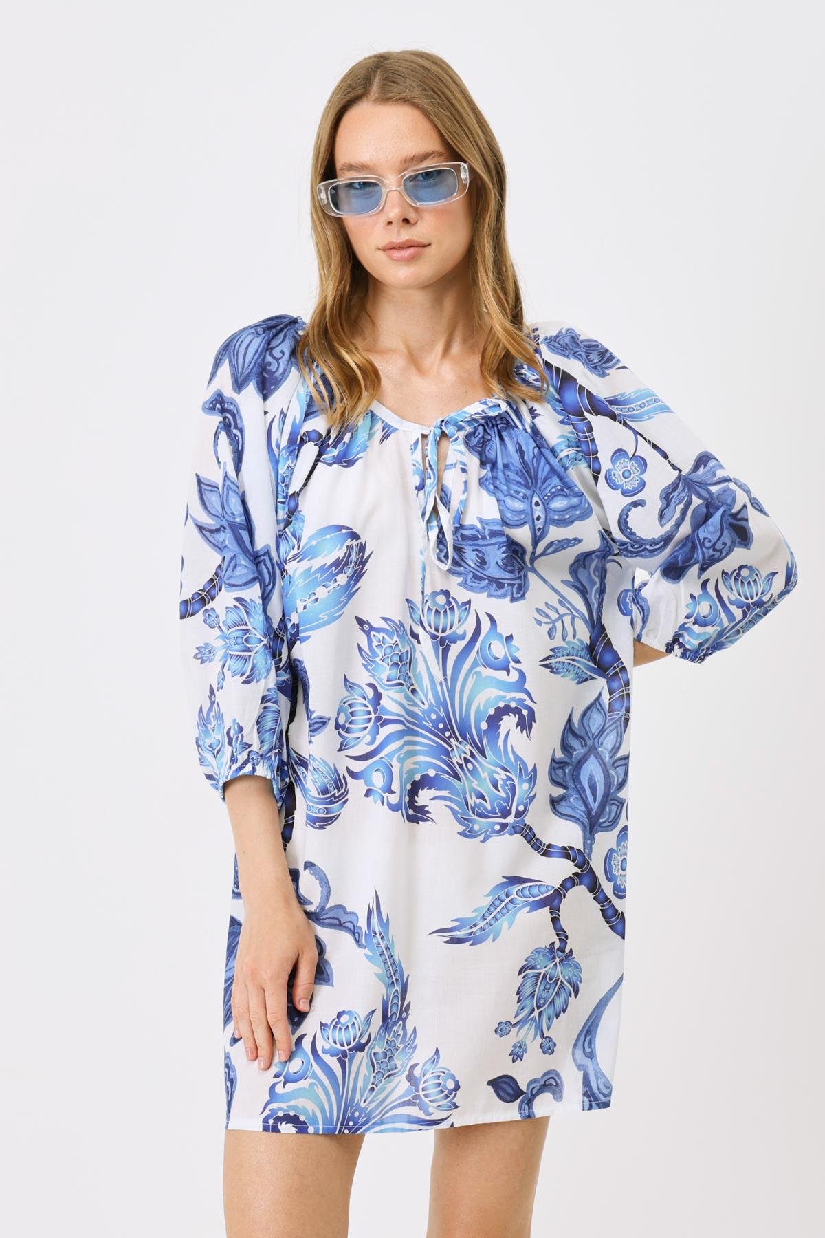 Pareo Plaj Elbisesi 22327 Lacivert/Beyaz