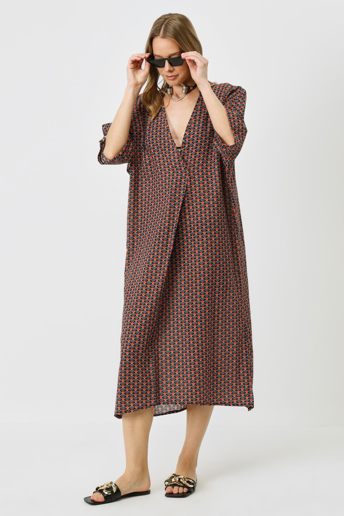 Pareo Plaj Elbisesi 22328 Siyah/Kremit