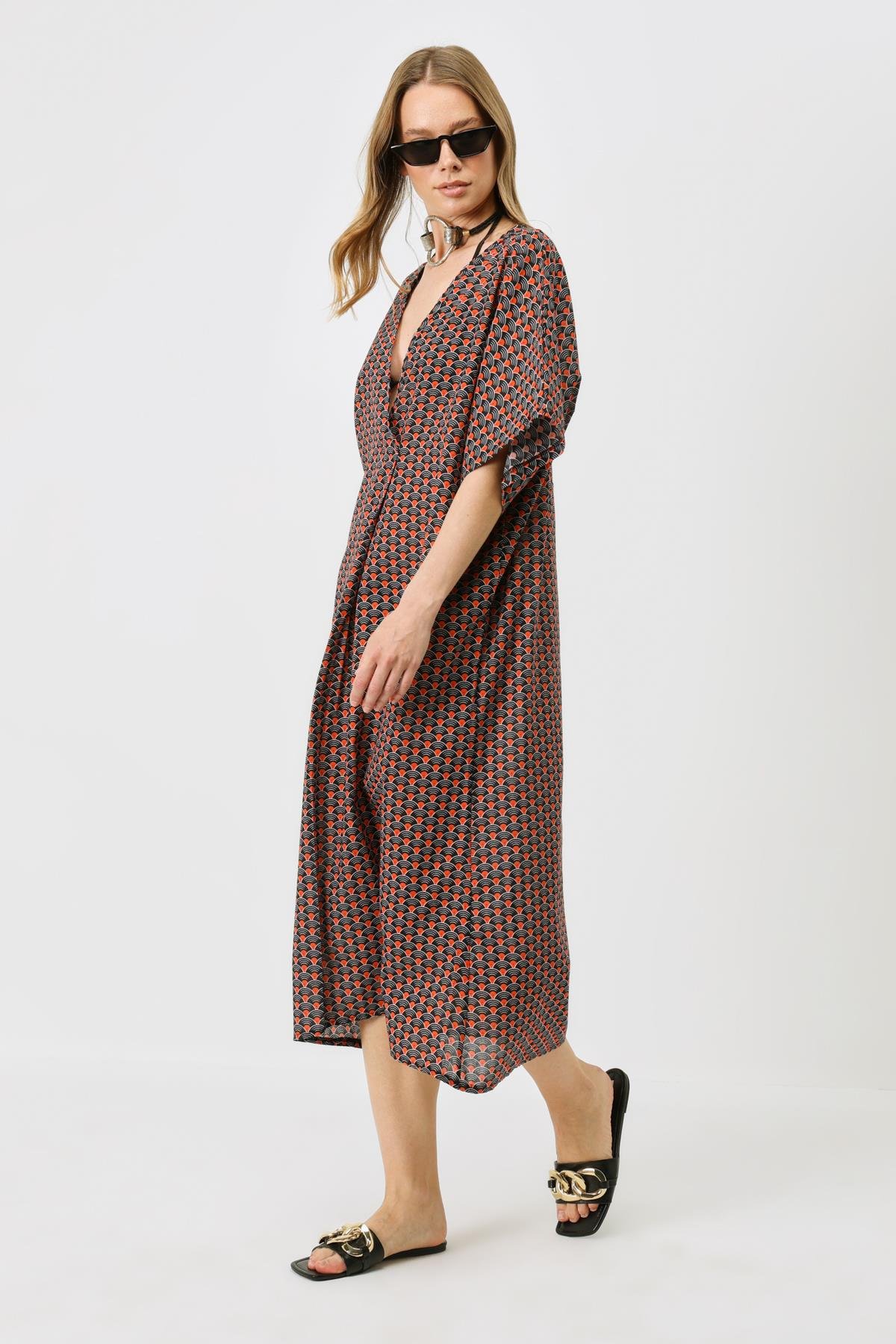 Pareo Plaj Elbisesi 22328 Siyah/Kremit