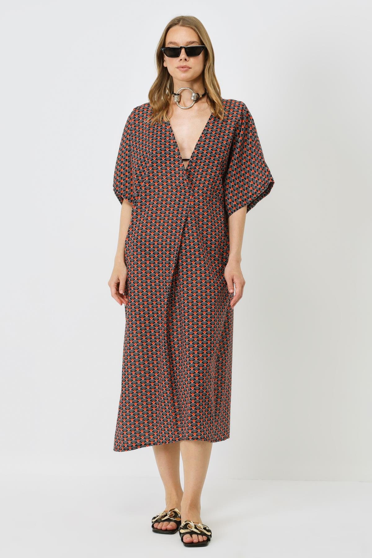 Pareo Plaj Elbisesi 22328 Siyah/Kremit