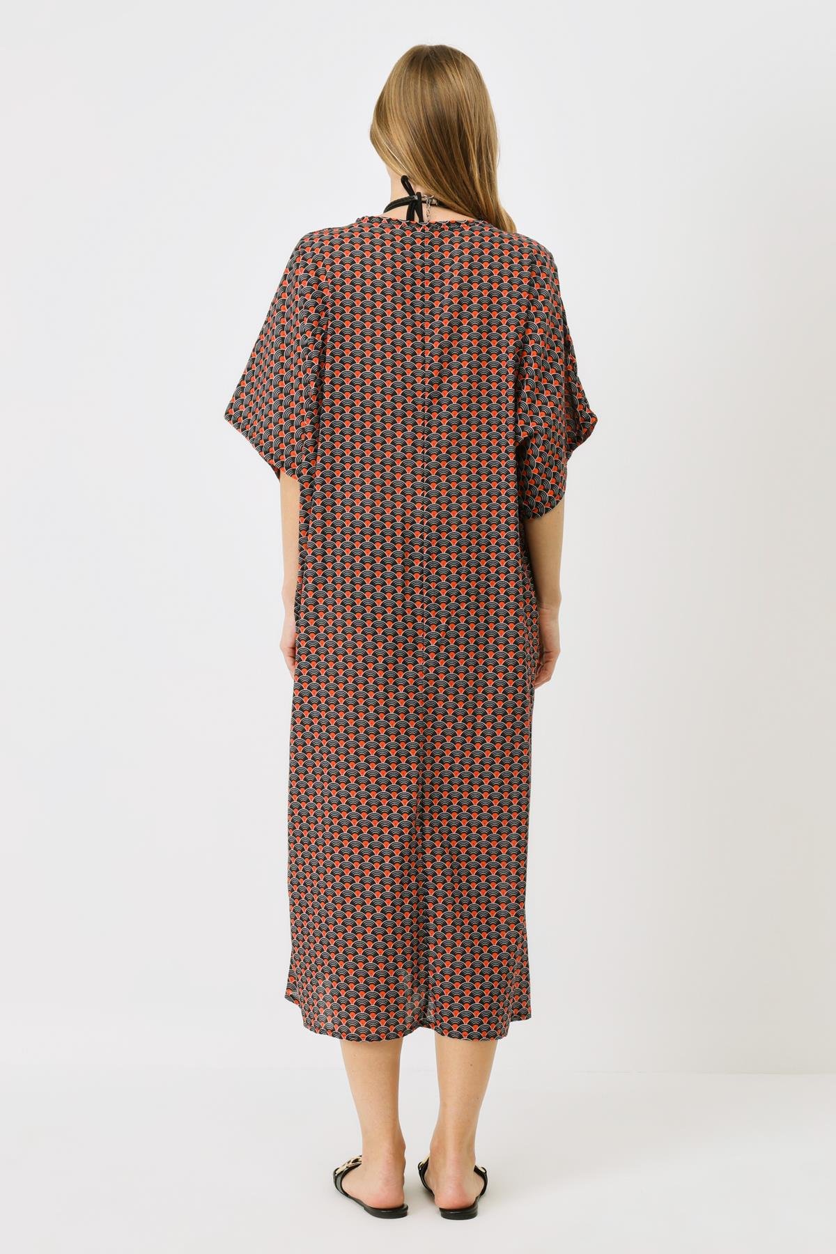 Pareo Plaj Elbisesi 22328 Siyah/Kremit