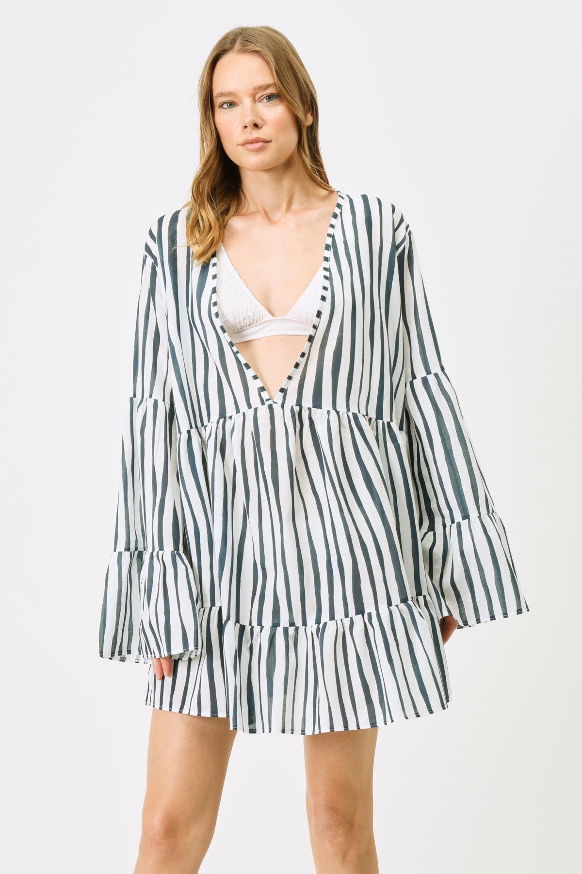 Pareo Plaj Elbisesi 22329 Mavi/Beyaz