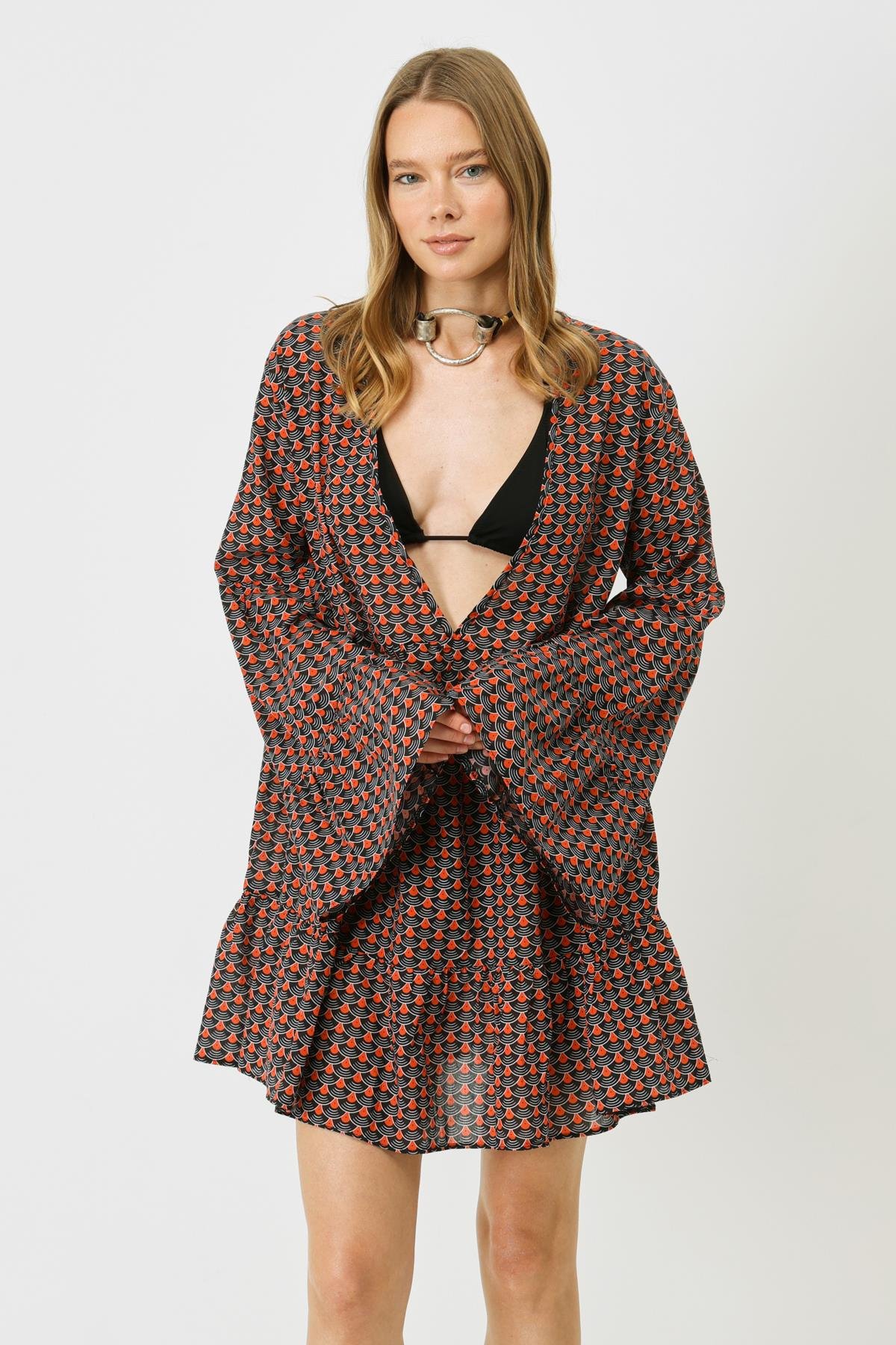 Pareo Plaj Elbisesi 22329 Siyah/Kremit