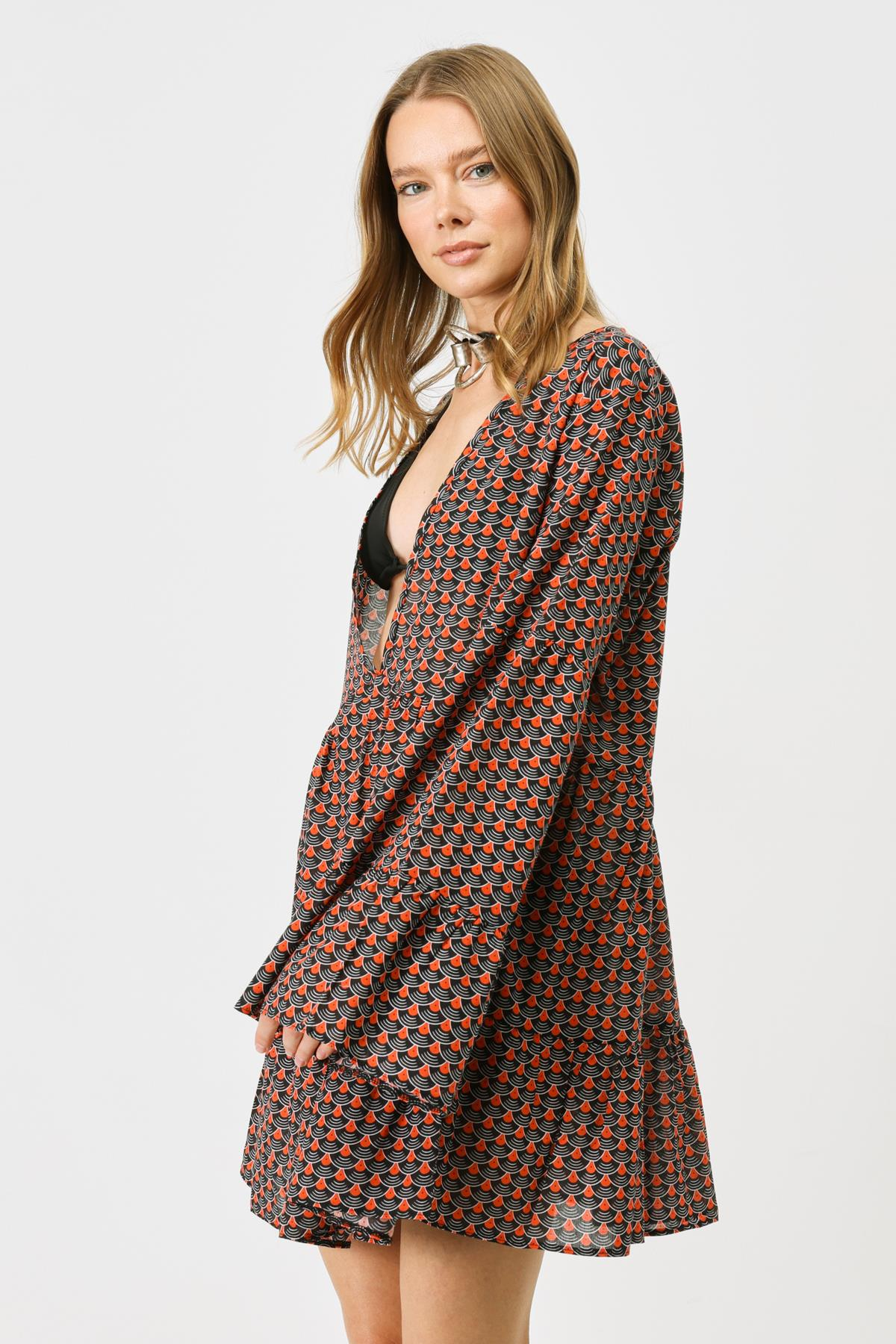 Pareo Plaj Elbisesi 22329 Siyah/Kremit