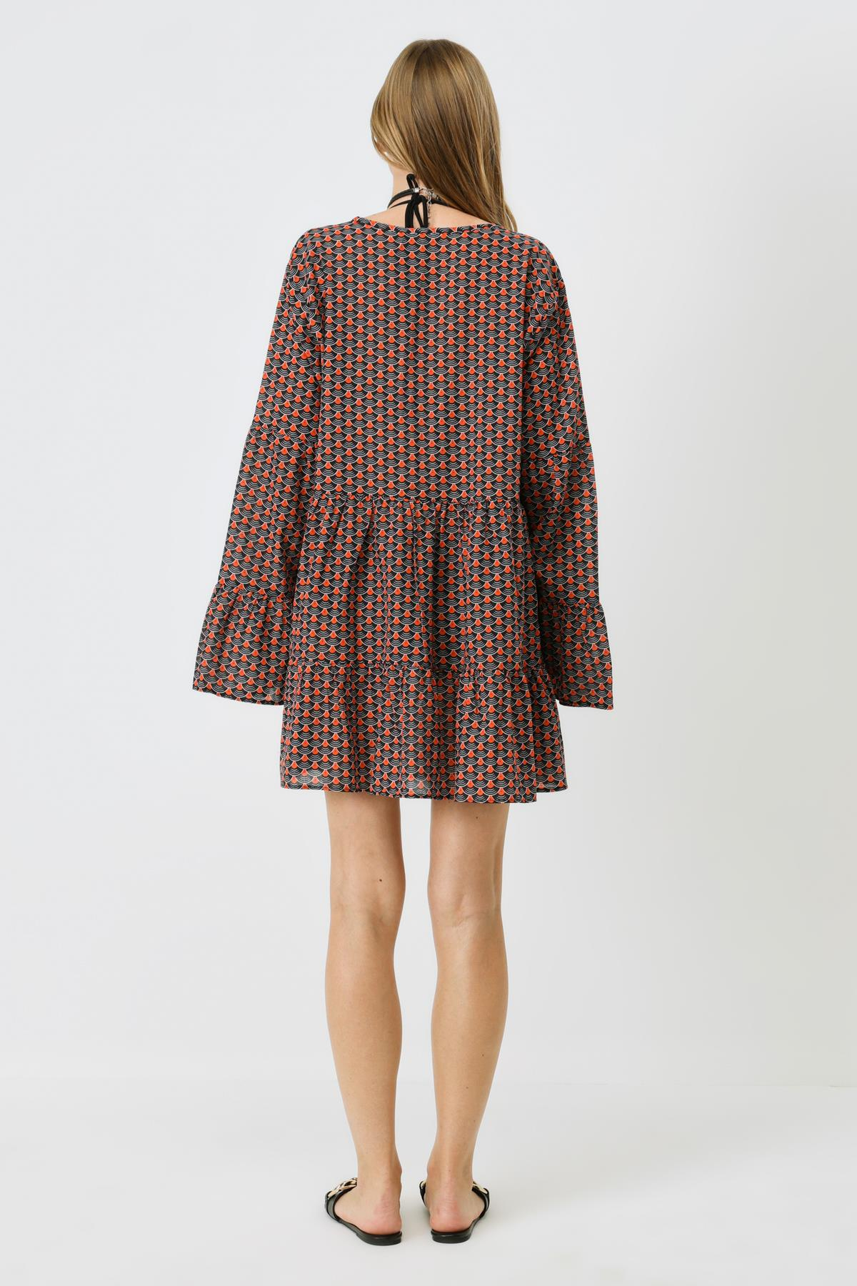 Pareo Plaj Elbisesi 22329 Siyah/Kremit