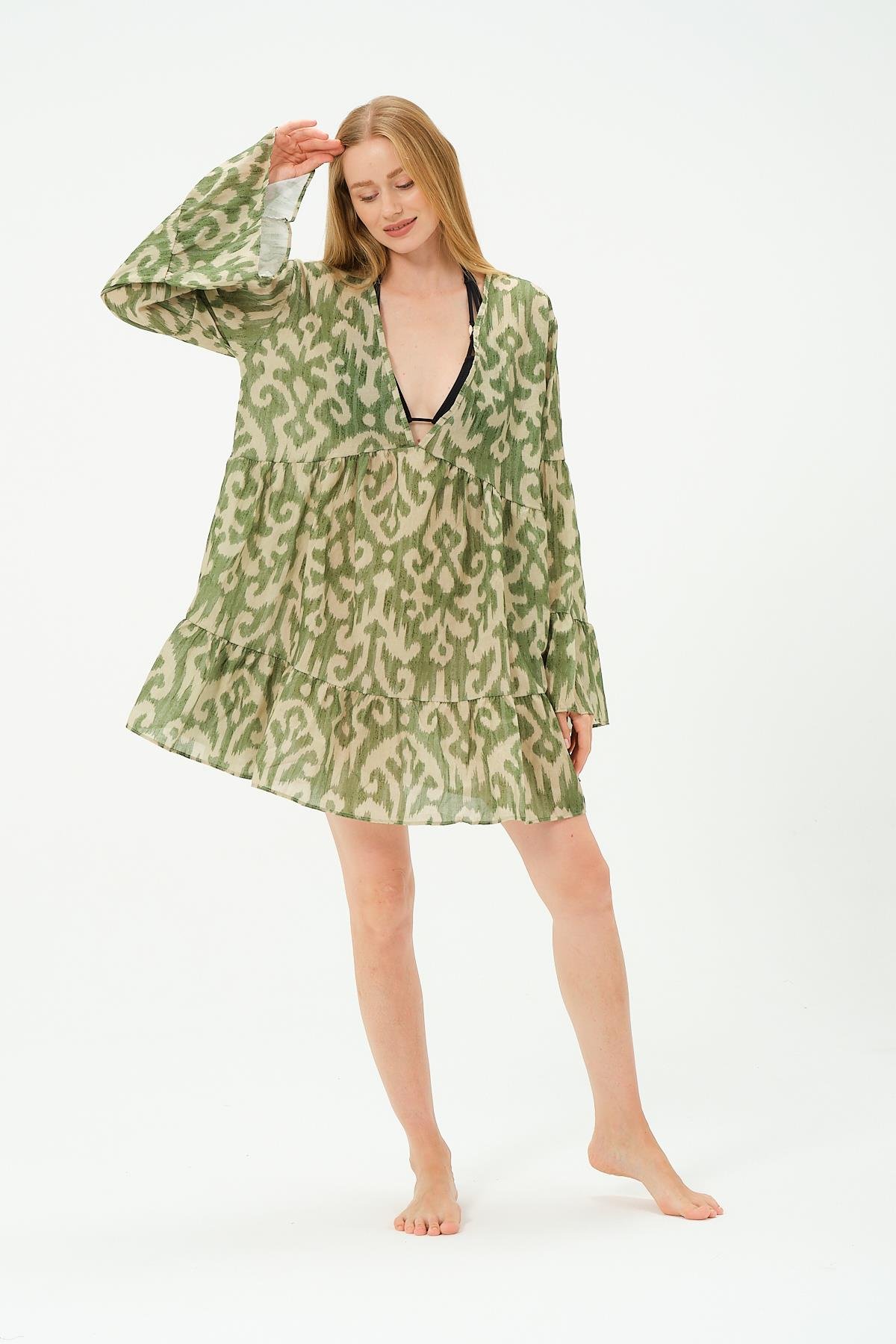 Pareo Plaj Elbisesi 22329 Yeşil/Sarı