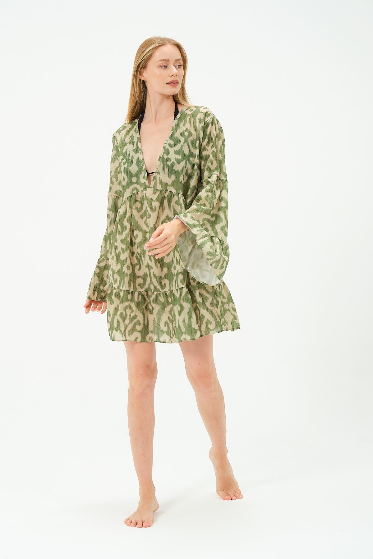 Pareo Plaj Elbisesi 22329 Yeşil/Sarı