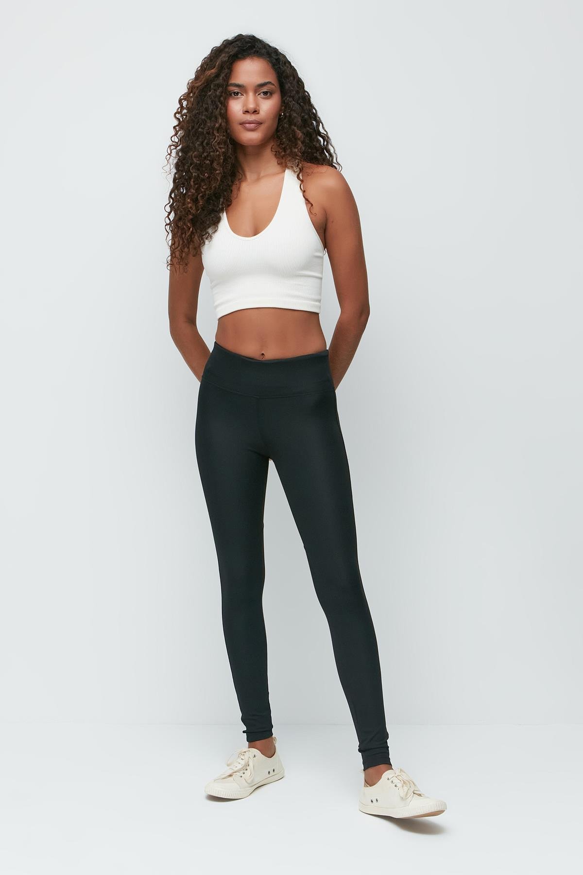 Pop-Up Yüksek Bel Uzun Spor Tayt 9400 Siyah