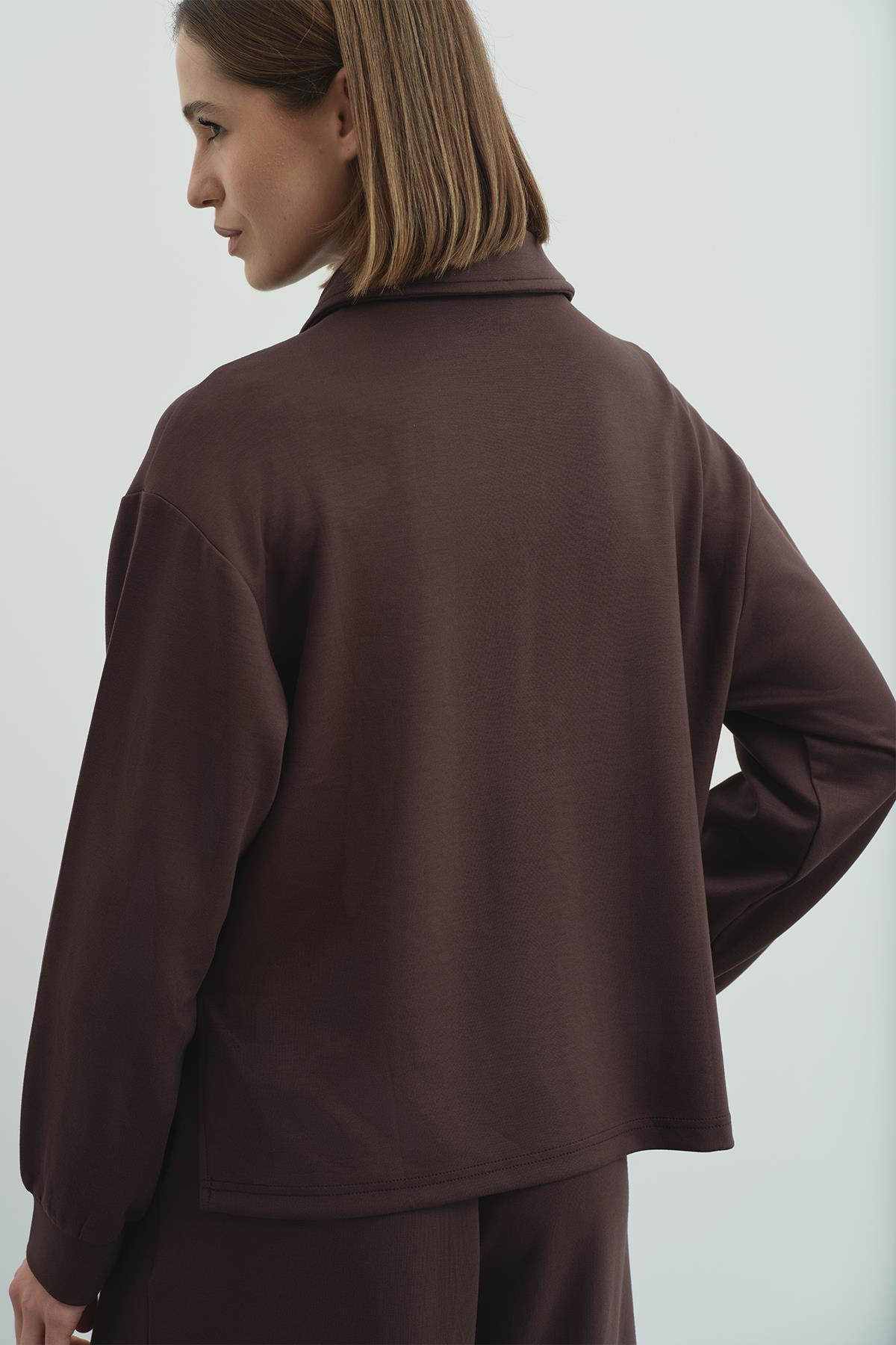 Pure Touch Fermuarlı Sweat CC7002 Kahve