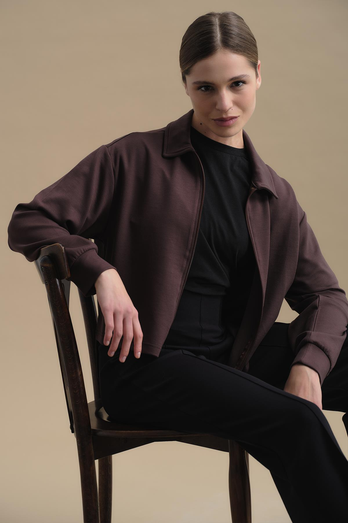 Pure Touch Fermuarlı Sweat CC7002 Kahve