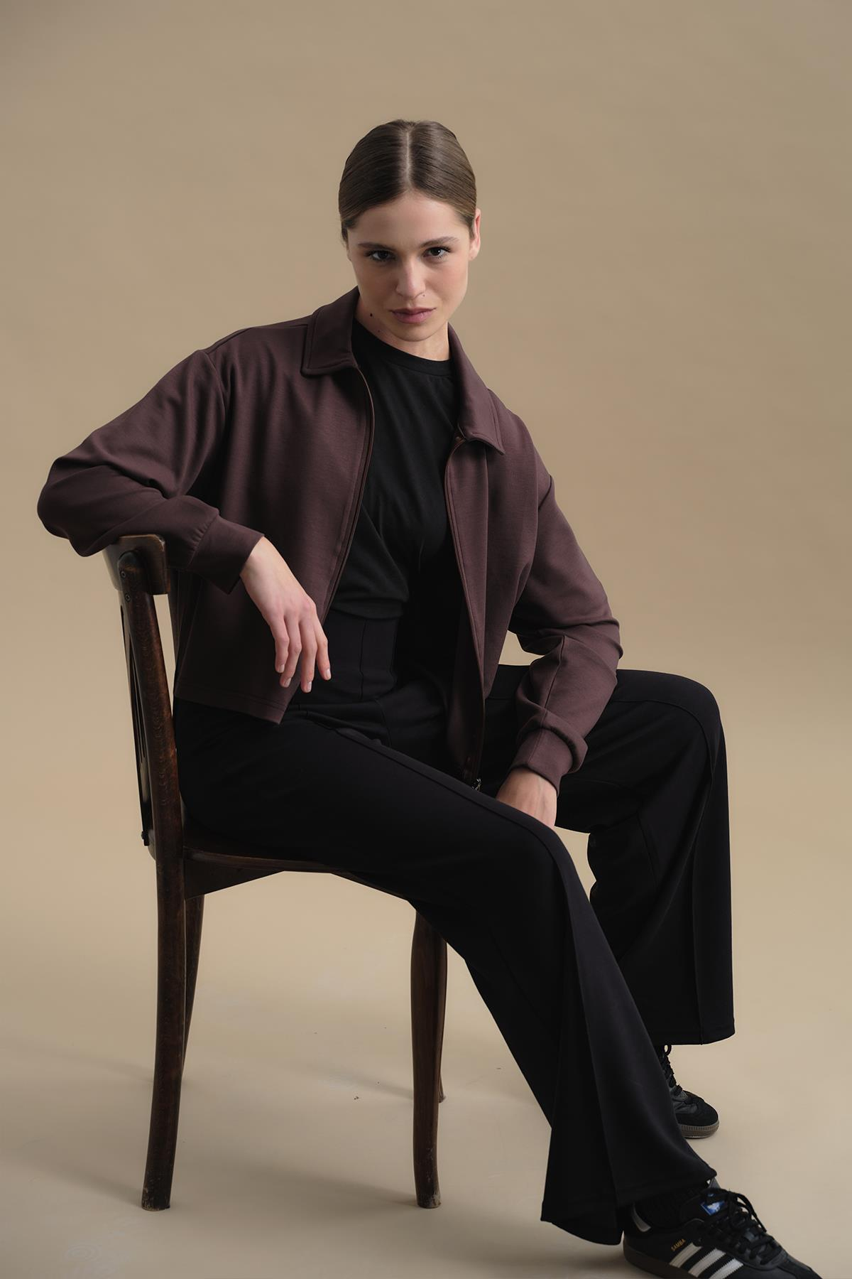 Pure Touch Fermuarlı Sweat CC7002 Kahve