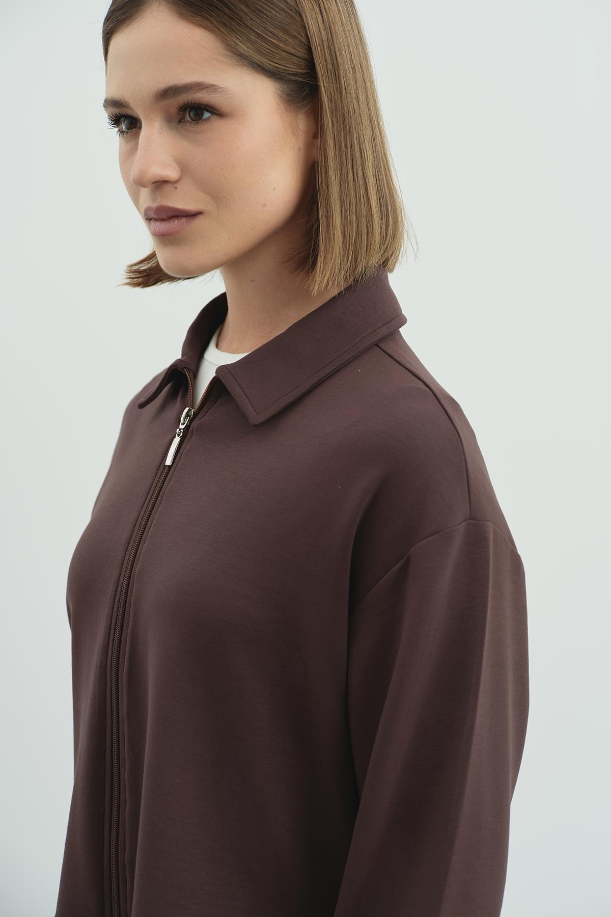 Pure Touch Fermuarlı Sweat CC7002 Kahve