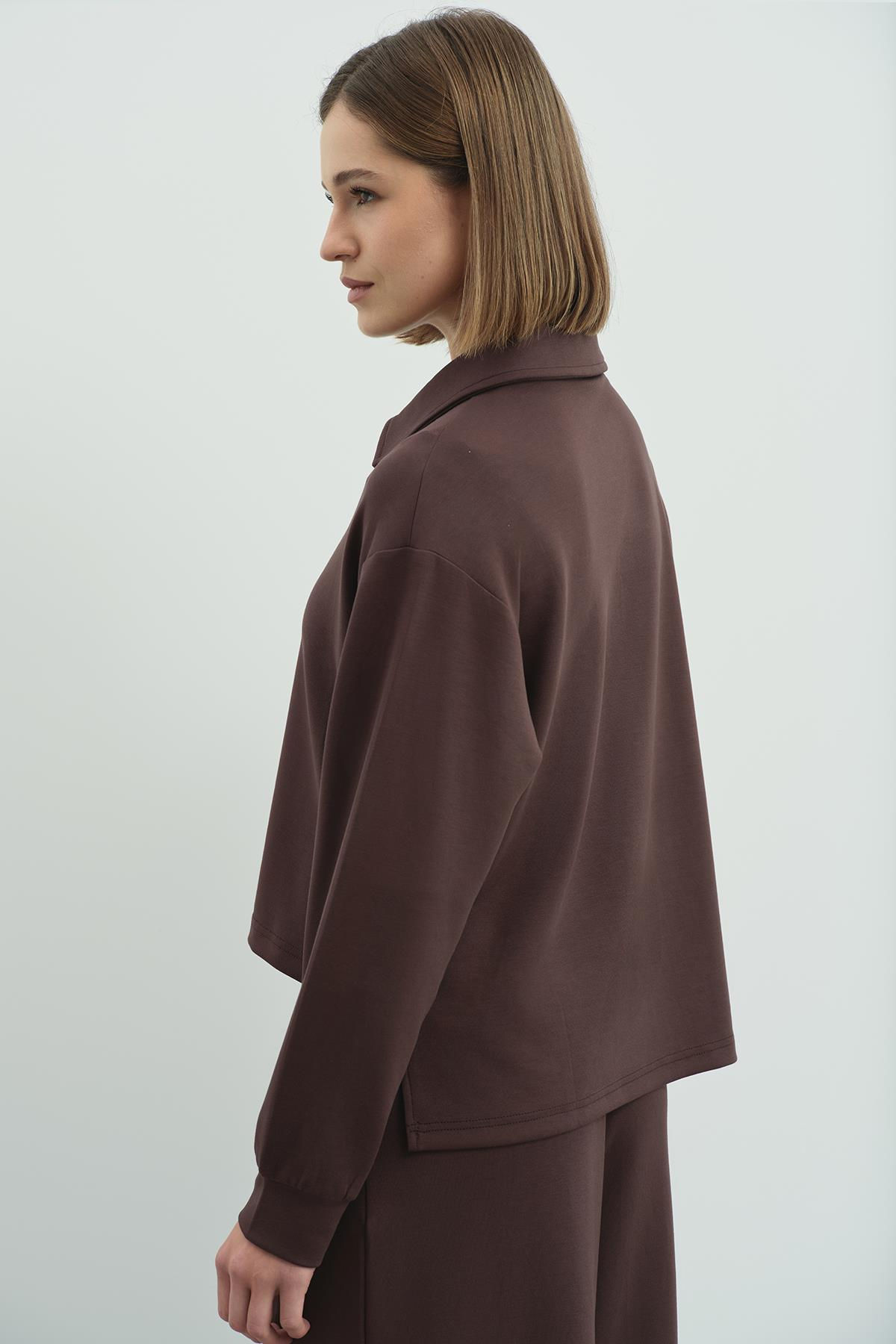 Pure Touch Fermuarlı Sweat CC7002 Kahve