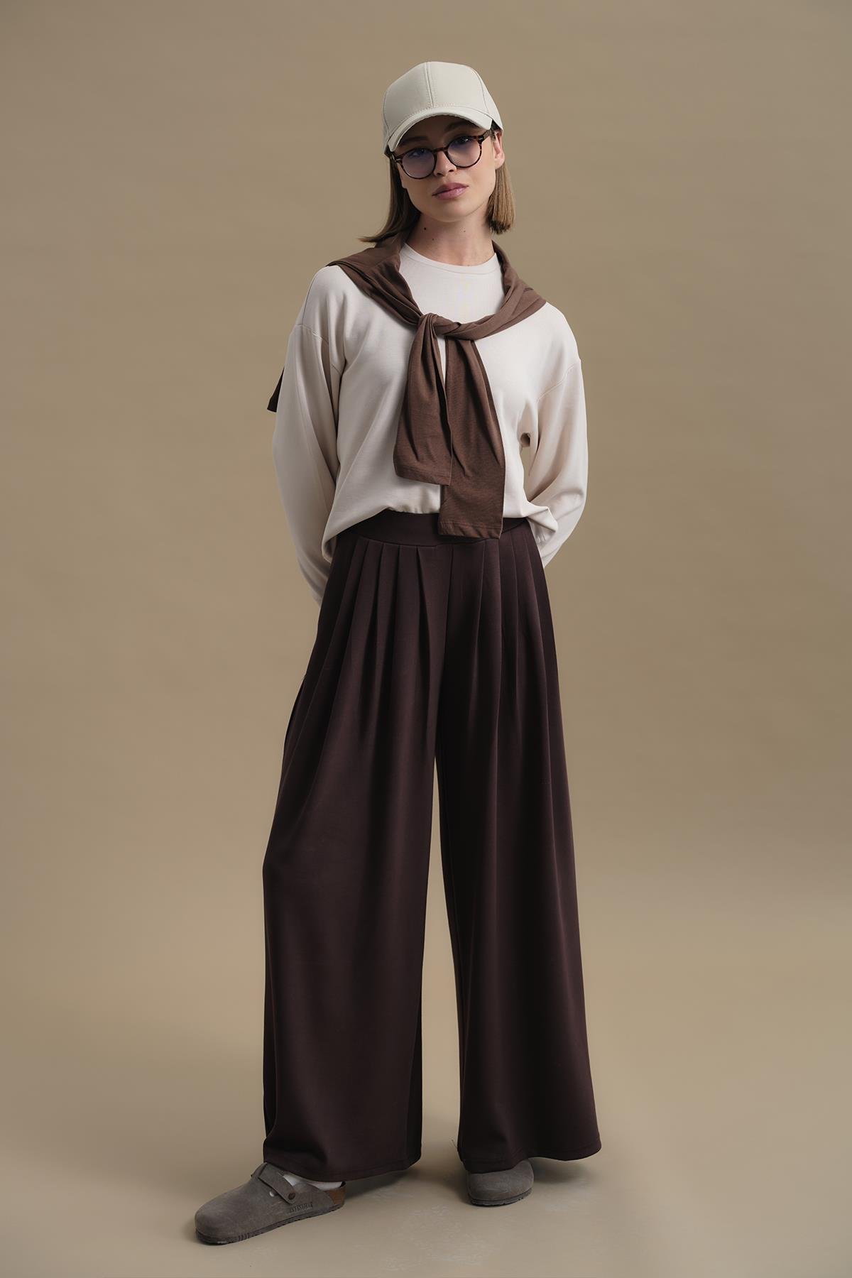 Pure Touch Pileli Bol Pantolon CC7006 Kahve