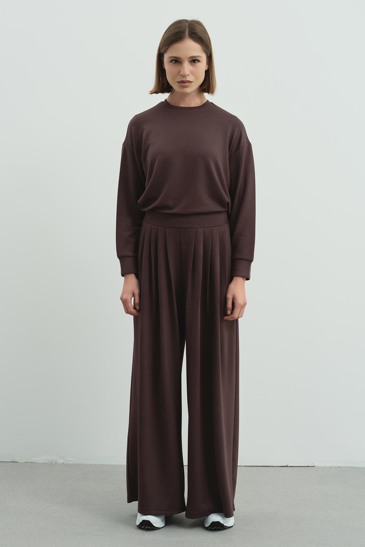 Pure Touch Pileli Bol Pantolon CC7006 Kahve