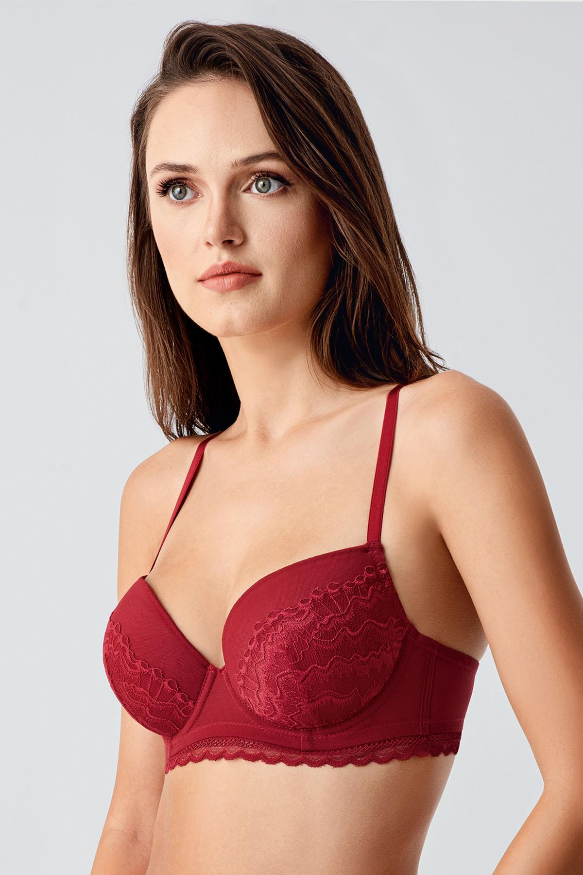 Dolgusuz Dantel Detaylı Sütyen C18395 Bordo