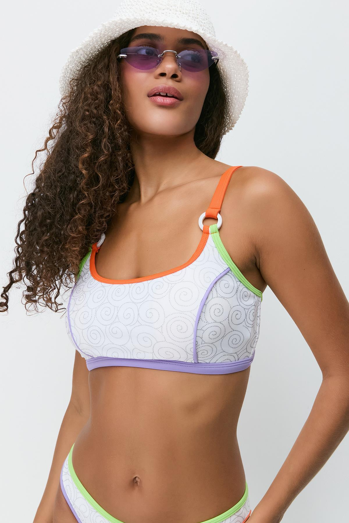 Renkli Biyeli Bikini Takım 3279 Beyaz