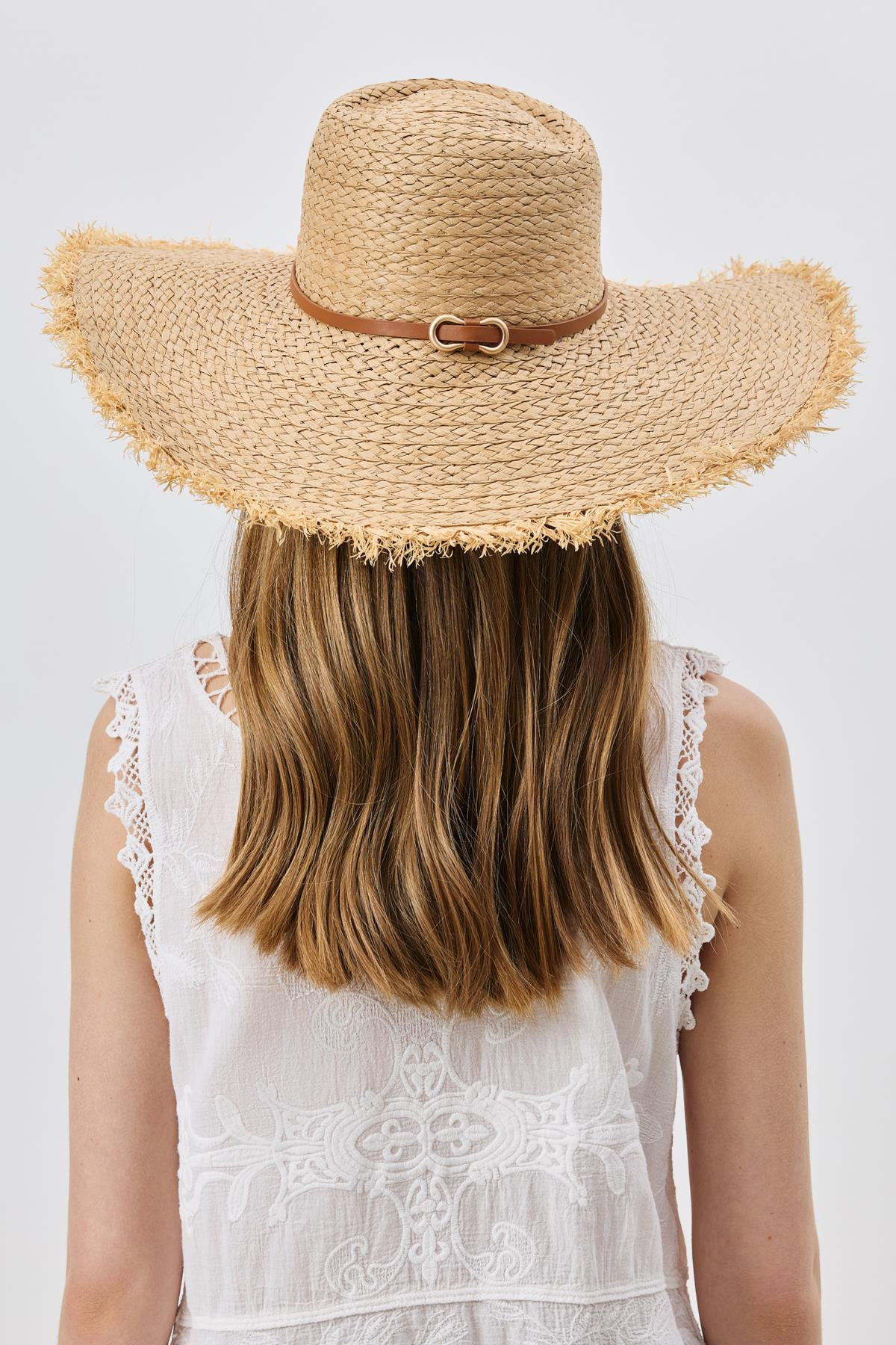 Saçaklı Kenarlı Hasır Şapka Y8212 Vizon