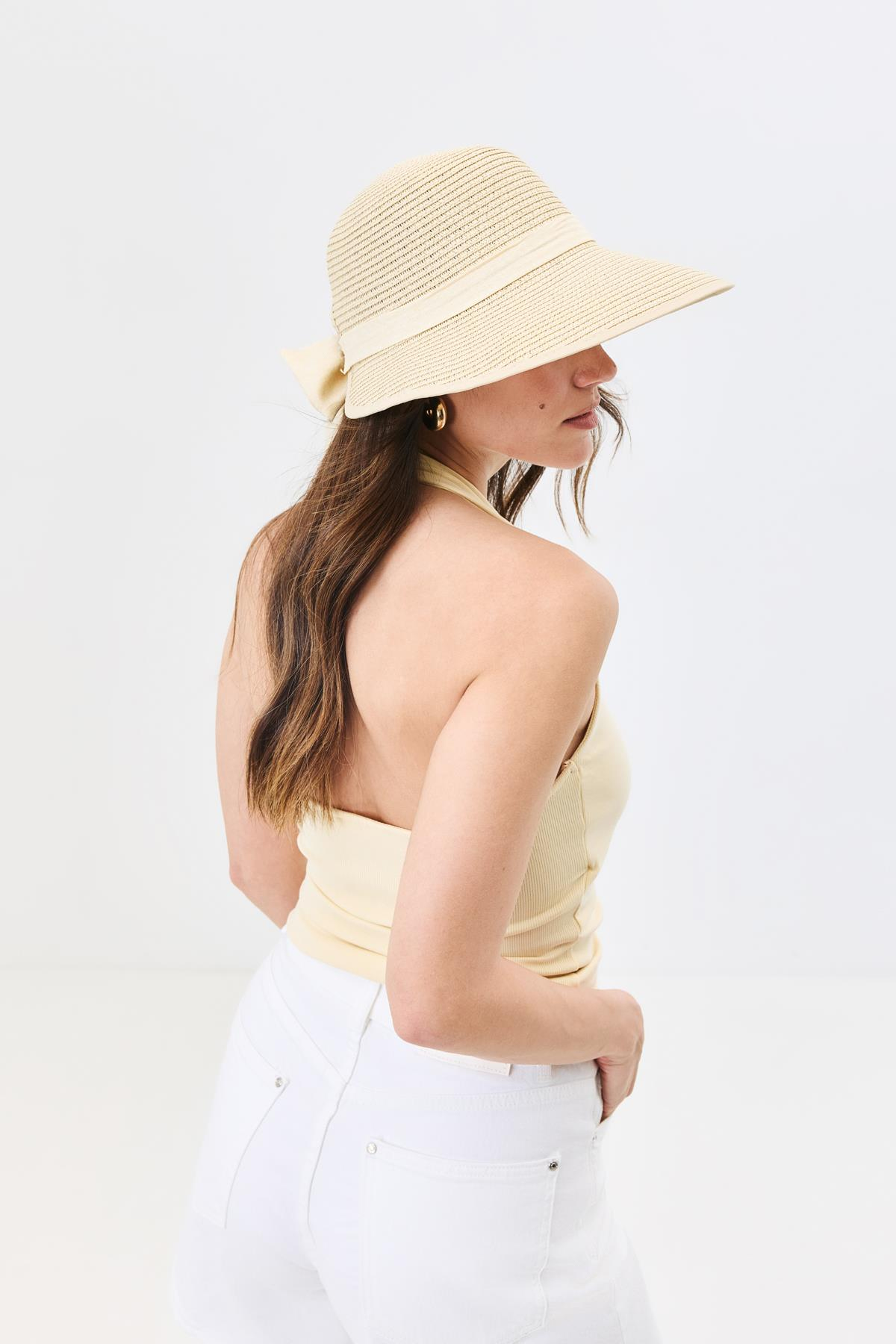 Siperli Hasır Plaj Şapkası Y25730-27 Bej