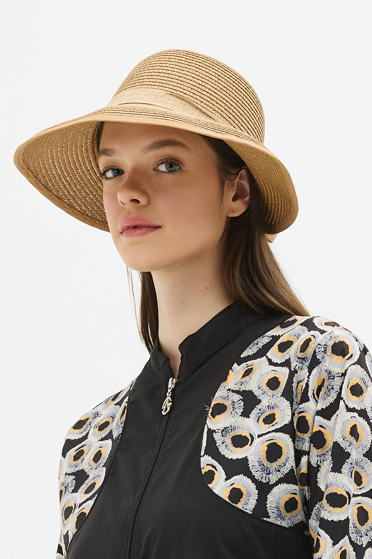 Siperli Hasır Plaj Şapkası Y25730-27 Vizon