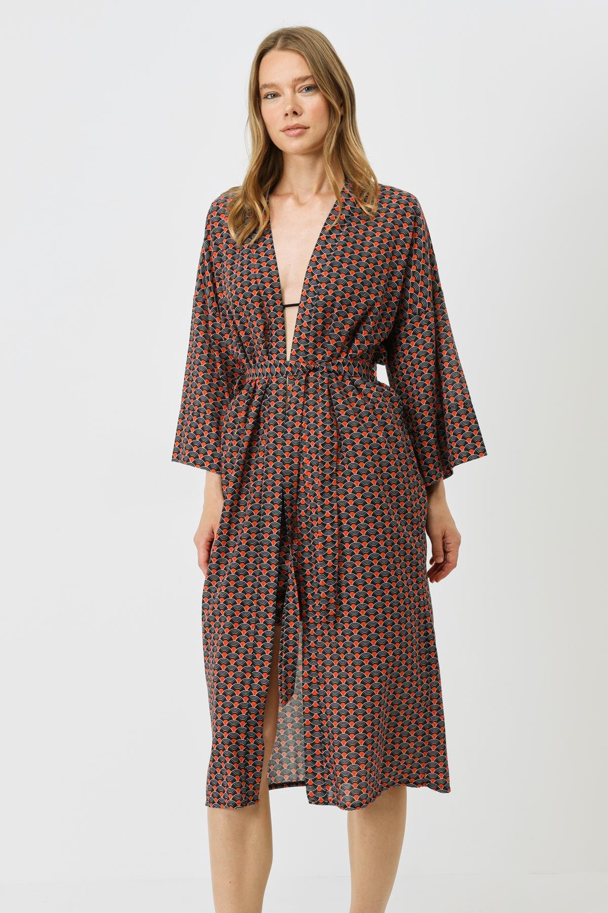 Şortlu Kimono Takım 9069 Siyah/Kremit