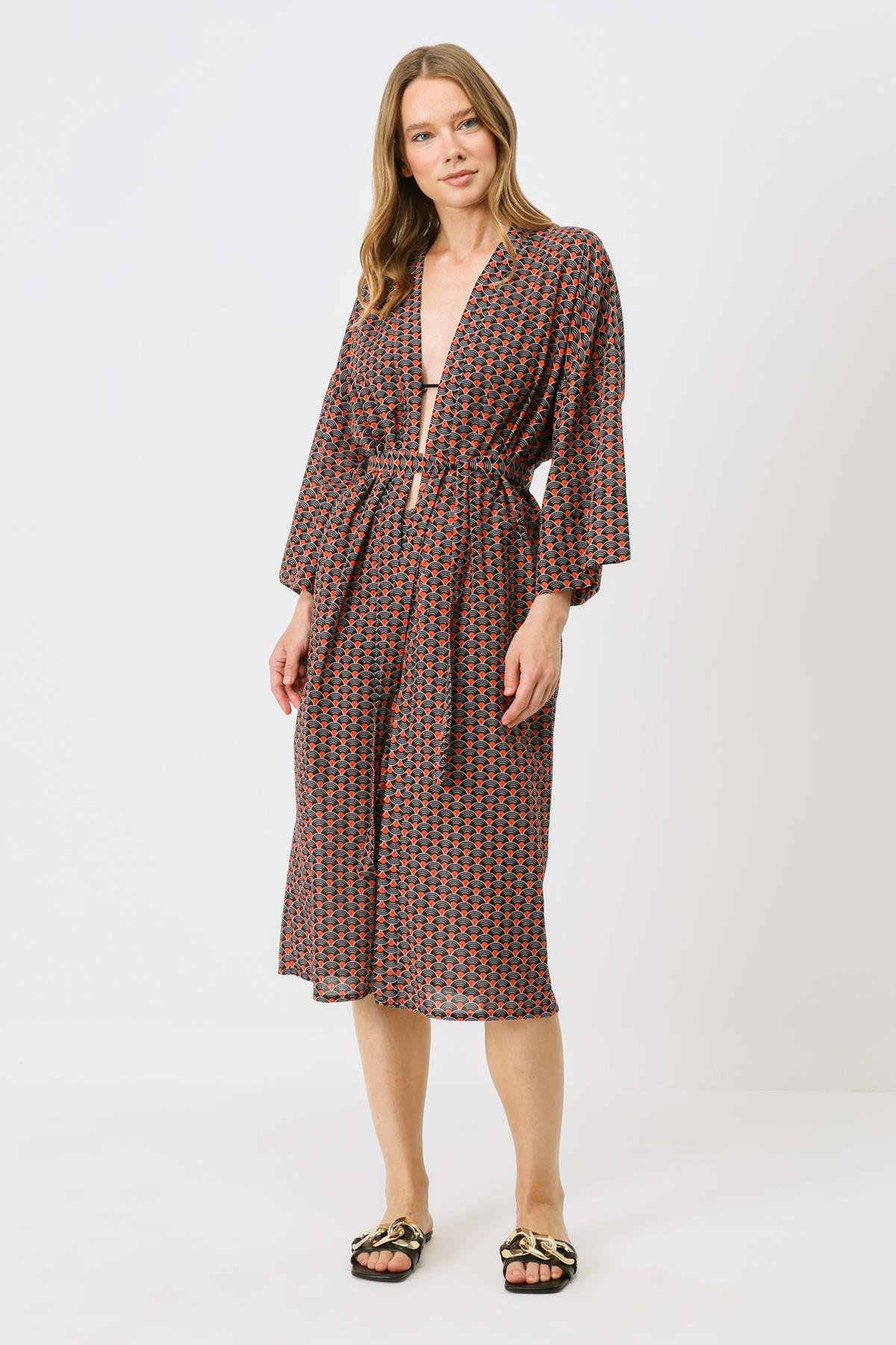 Şortlu Kimono Takım 9069 Siyah/Kremit