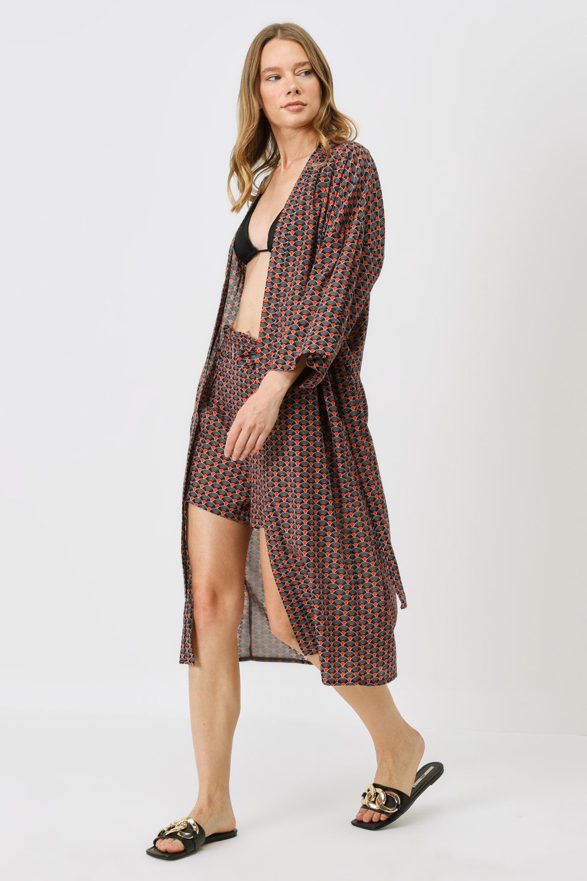 Şortlu Kimono Takım 9069 Siyah/Kremit