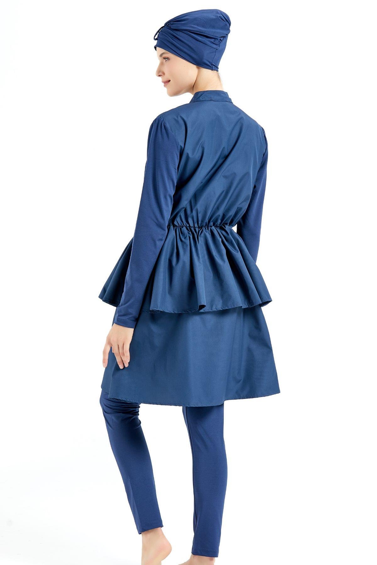 Tam Kapalı 4 lü Pileli Tesettür Mayo C14122 Lacivert