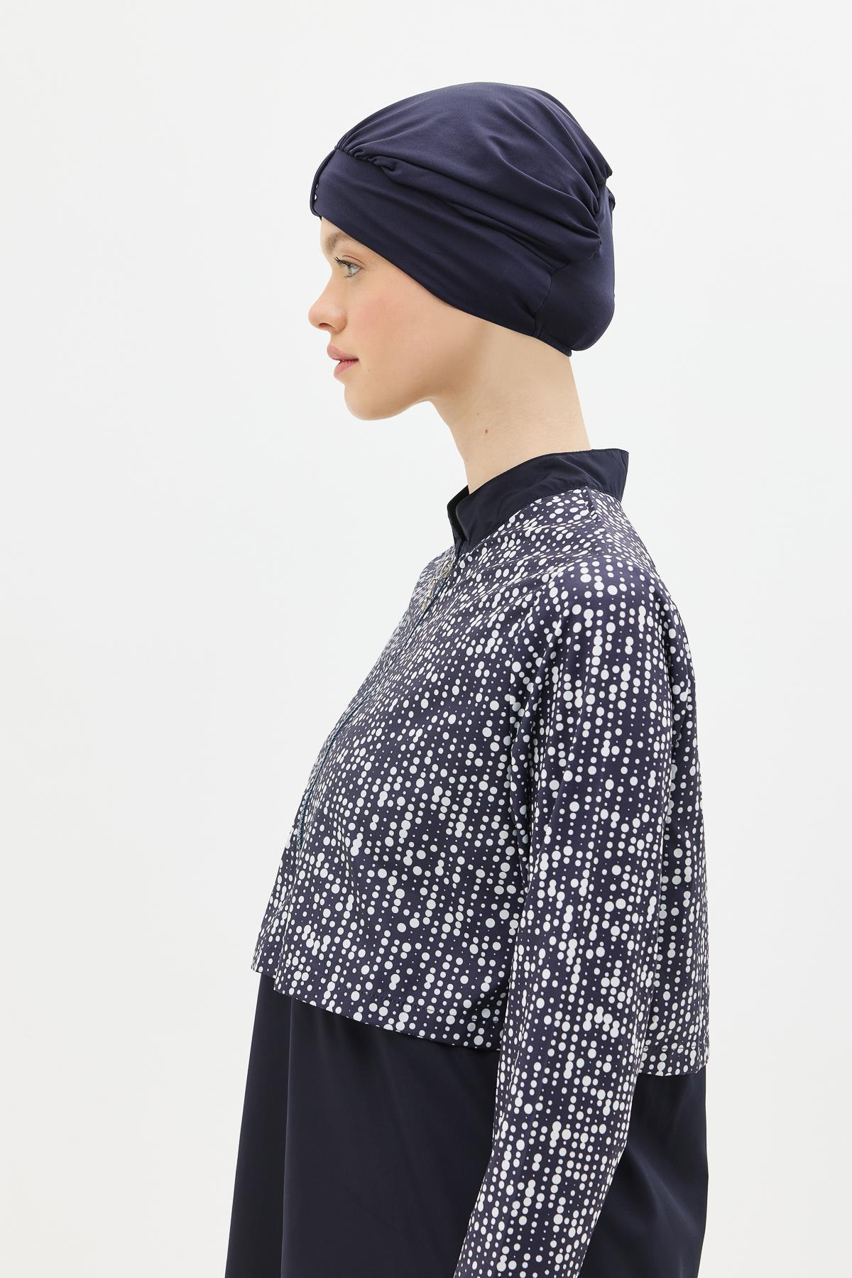 Tam Kapalı 4 lü Tesettür Mayo 4111 Lacivert/Beyaz