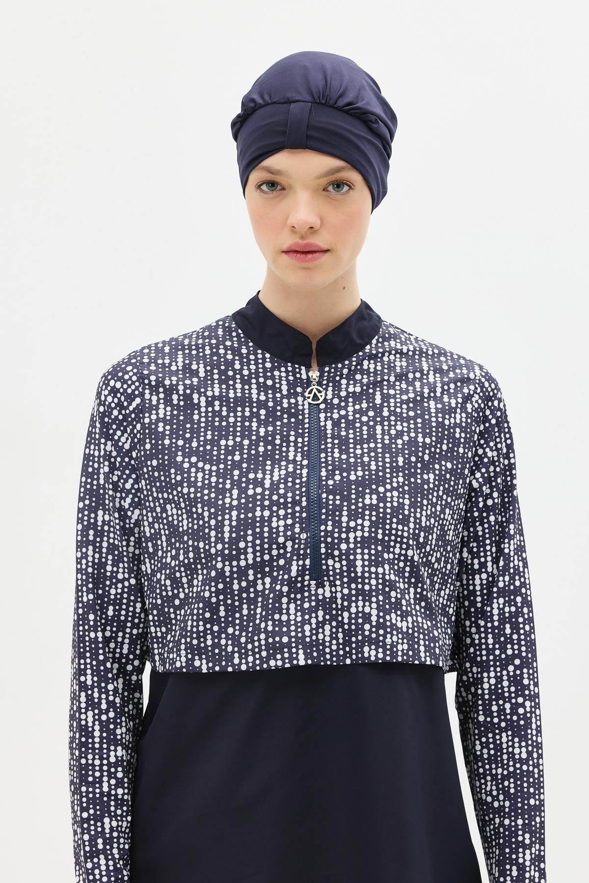 Tam Kapalı 4 lü Tesettür Mayo 4111 Lacivert/Beyaz