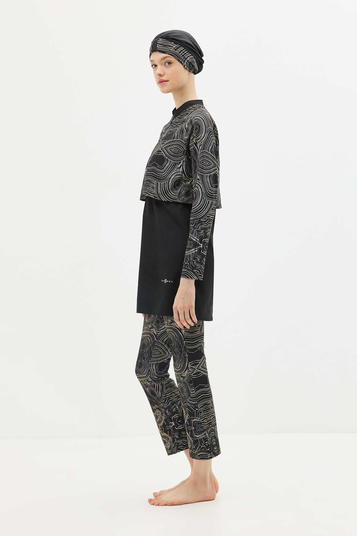 Tam Kapalı 4 lü Tesettür Mayo 4111 Siyah