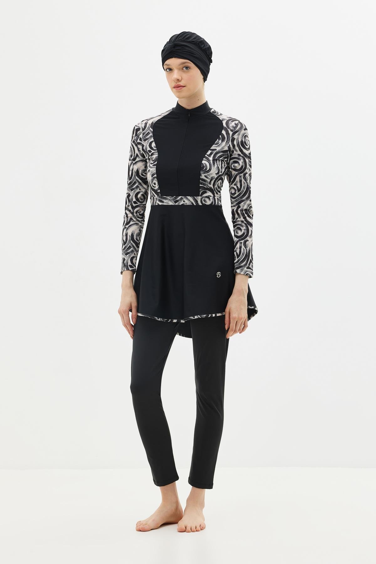 Tam Kapalı 4 lü Tesettür Mayo C14013 Siyah