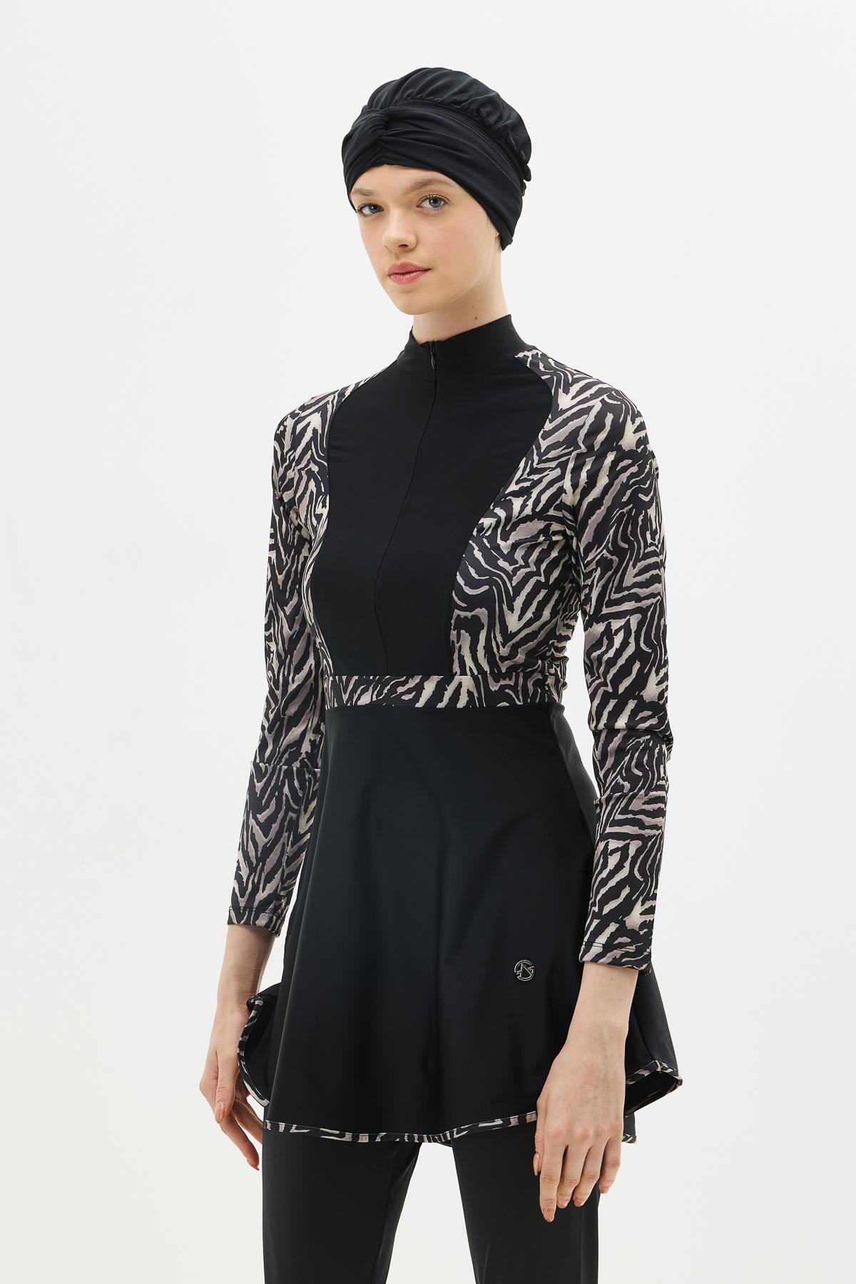 Tam Kapalı 4 lü Tesettür Mayo C14013 Zebra