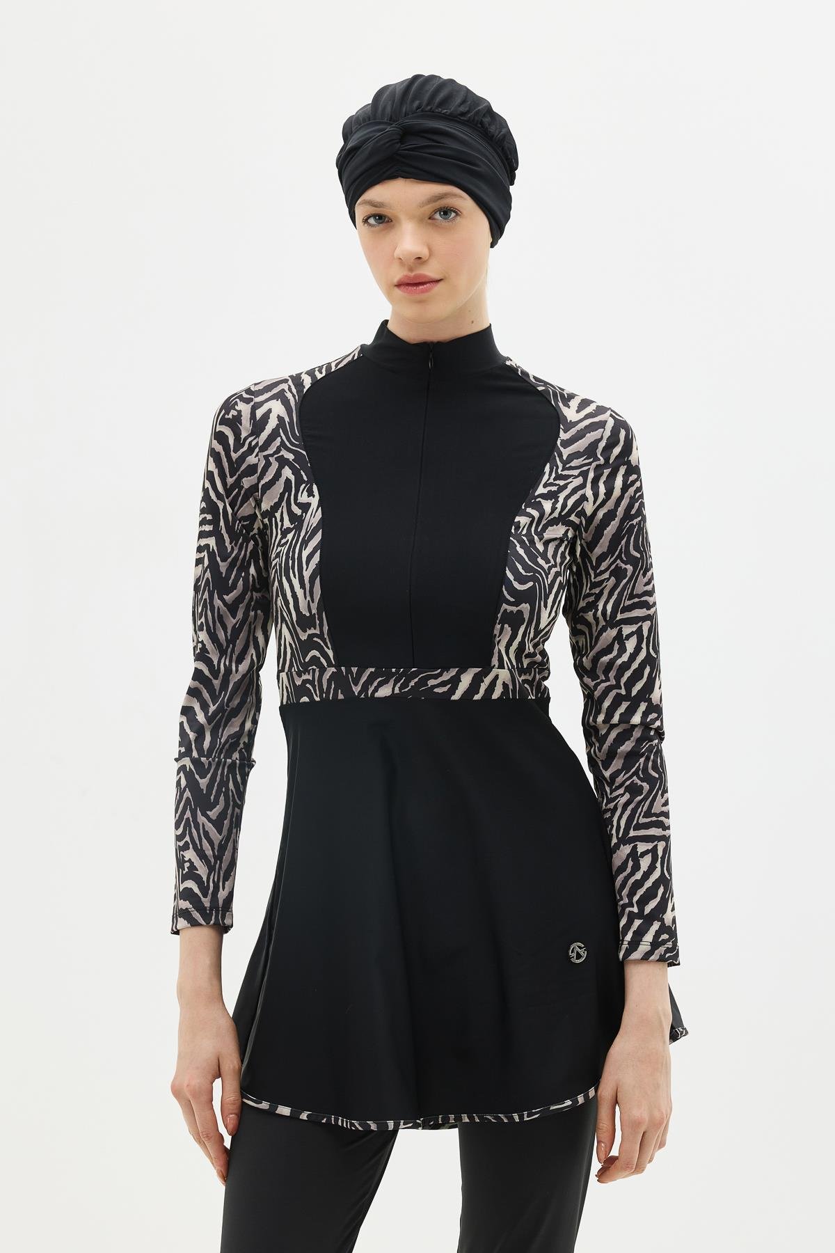 Tam Kapalı 4 lü Tesettür Mayo C14013 Zebra