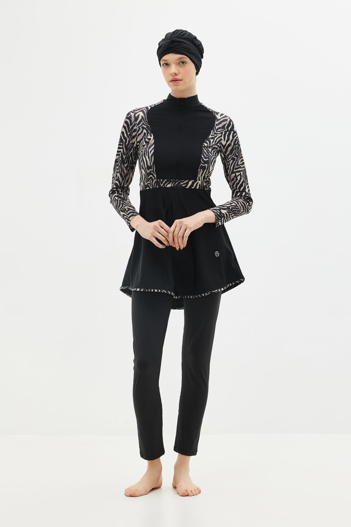 Tam Kapalı 4 lü Tesettür Mayo C14013 Zebra