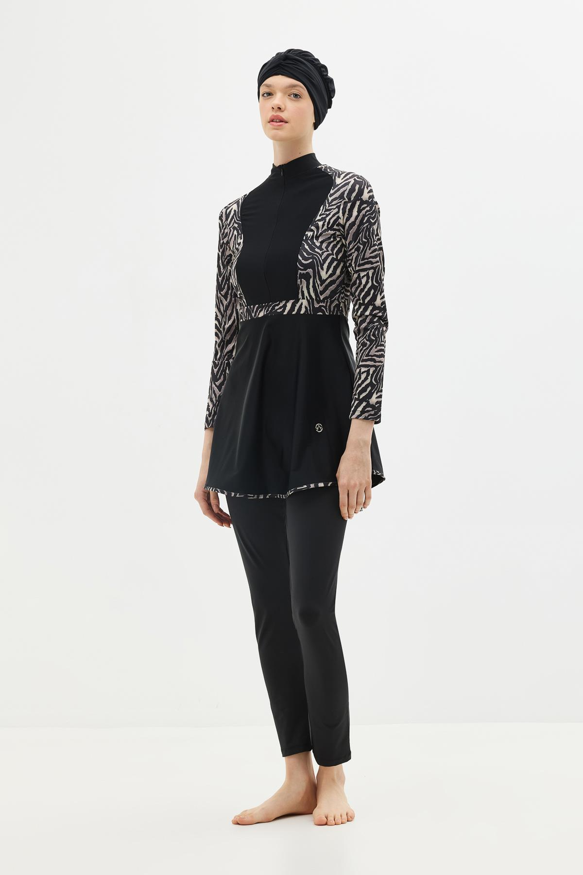 Tam Kapalı 4 lü Tesettür Mayo C14013 Zebra