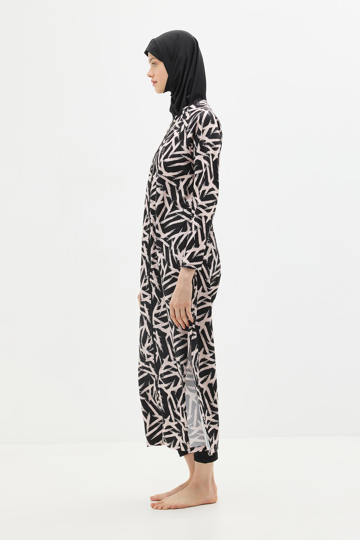 Tam Kapalı 5 li Tesettür Mayo 4152 Siyah/Pudra