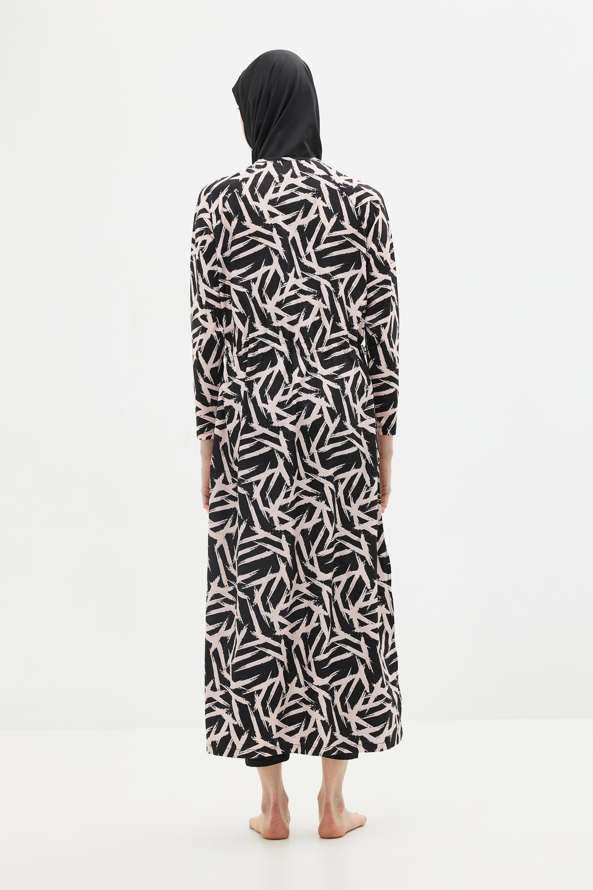 Tam Kapalı 5 li Tesettür Mayo 4152 Siyah/Pudra