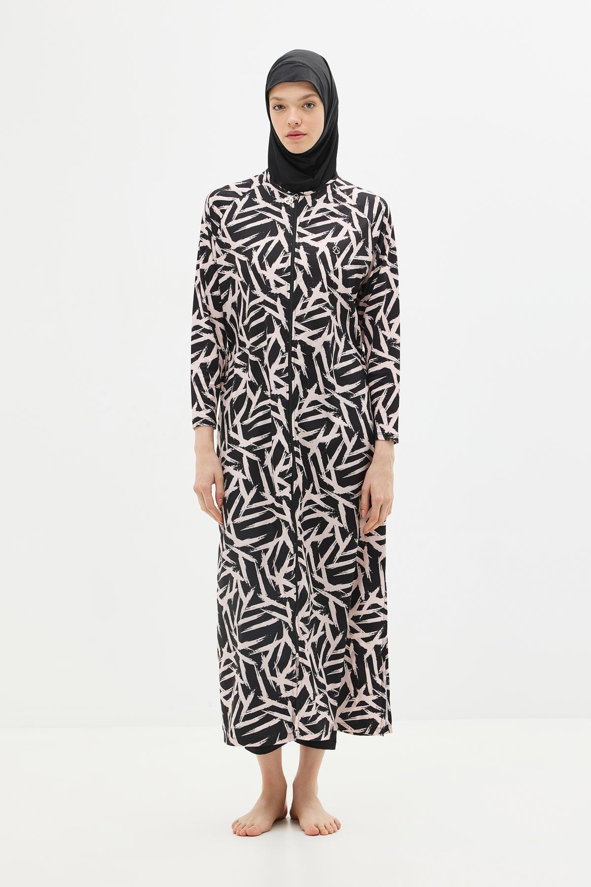 Tam Kapalı 5 li Tesettür Mayo 4152 Siyah/Pudra