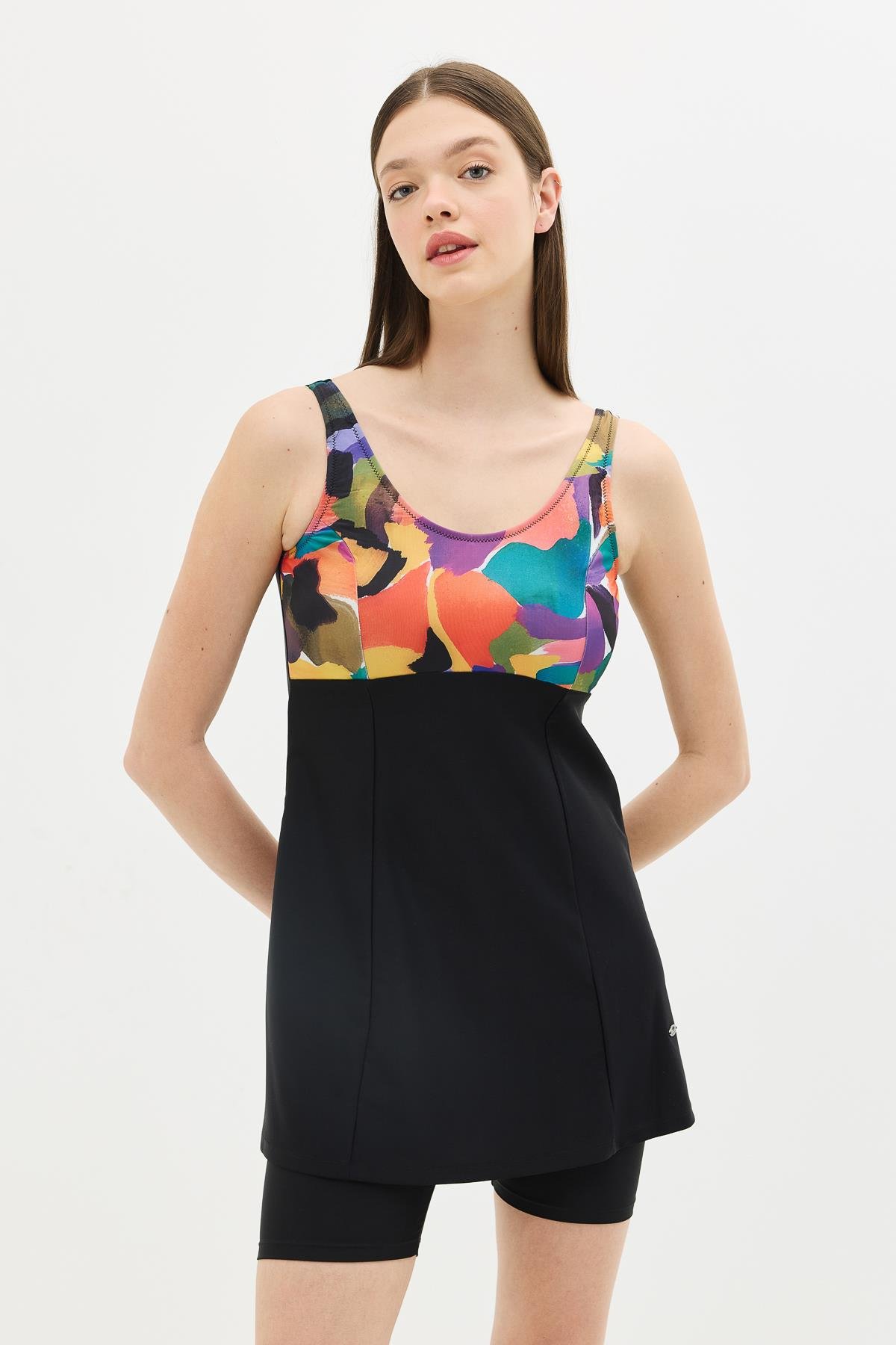 Taytlı Elbise Mayo C14380 Siyah/Çok Renkli