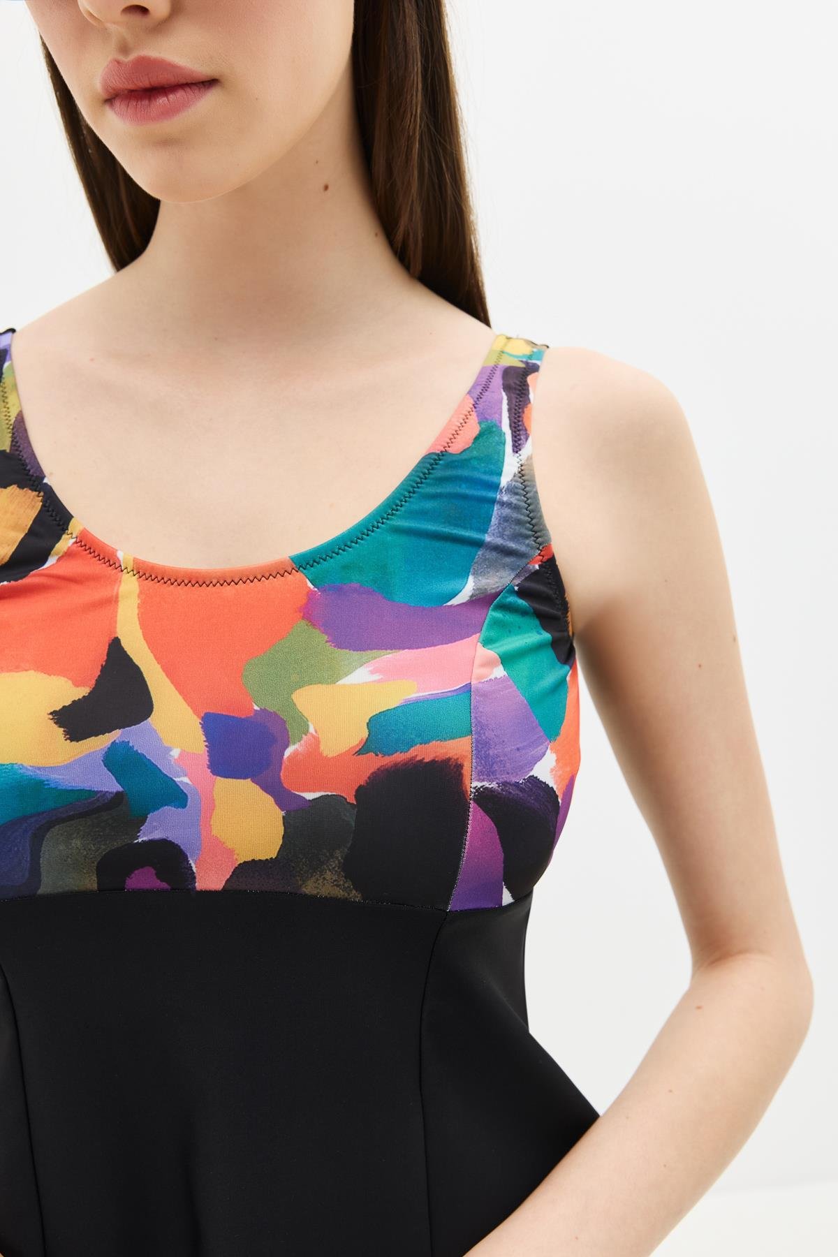 Taytlı Elbise Mayo C14380 Siyah/Çok Renkli