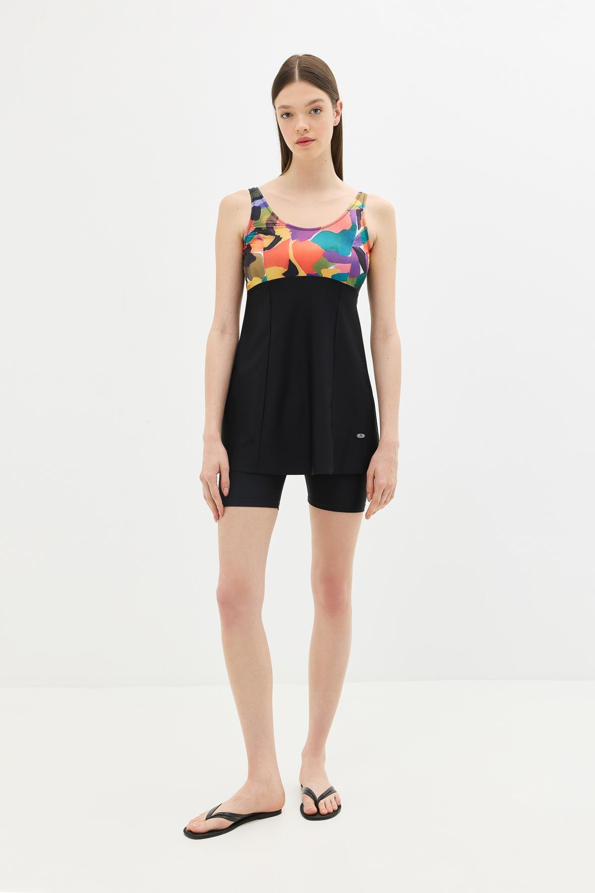 Taytlı Elbise Mayo C14380 Siyah/Çok Renkli