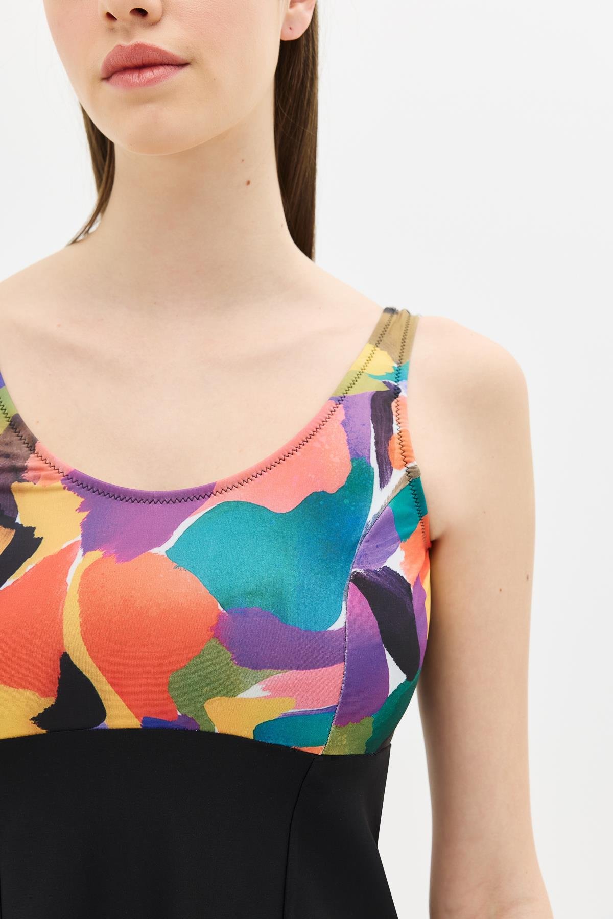 Taytlı Elbise Mayo C14380 Siyah/Çok Renkli