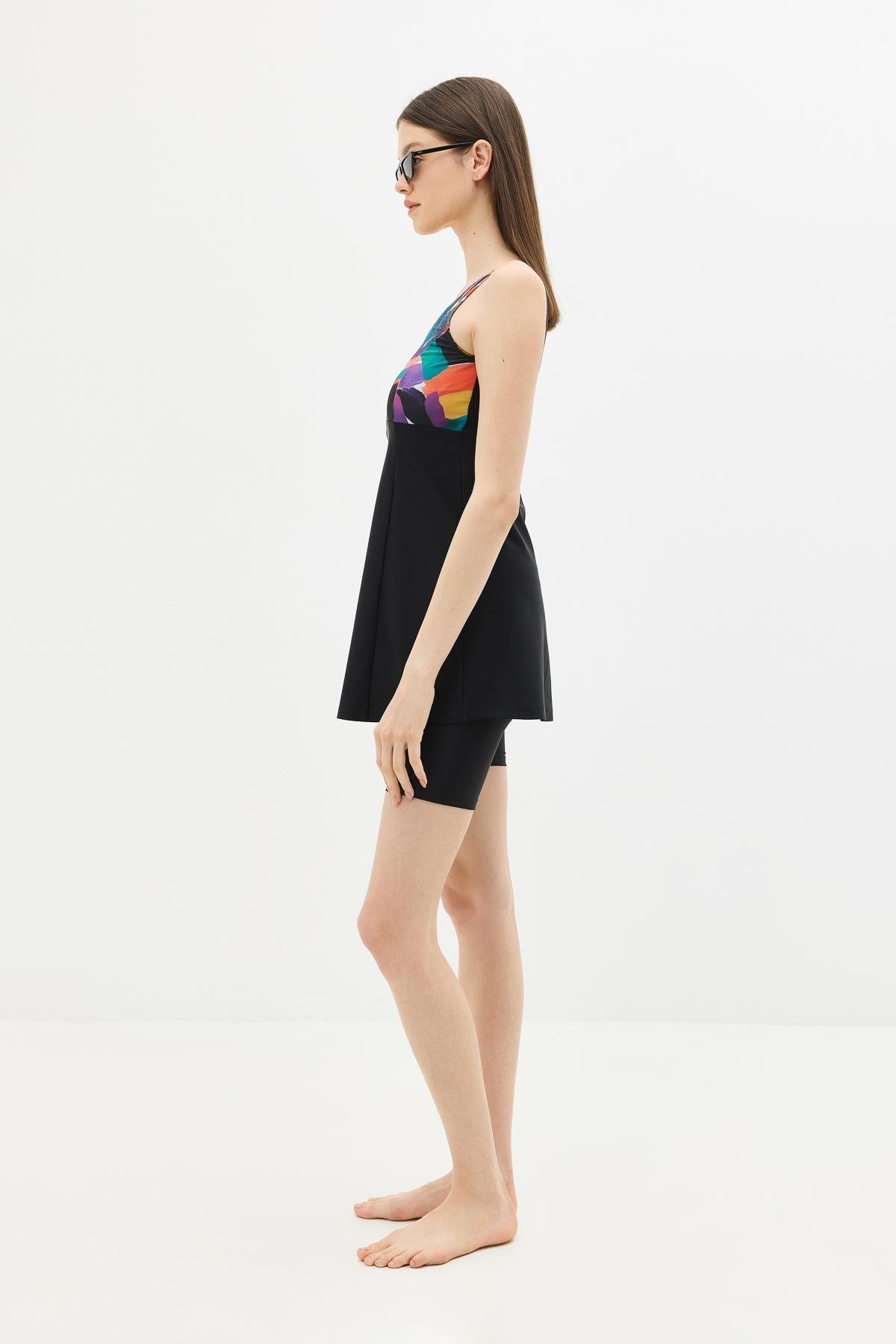 Taytlı Elbise Mayo C14380 Siyah/Çok Renkli