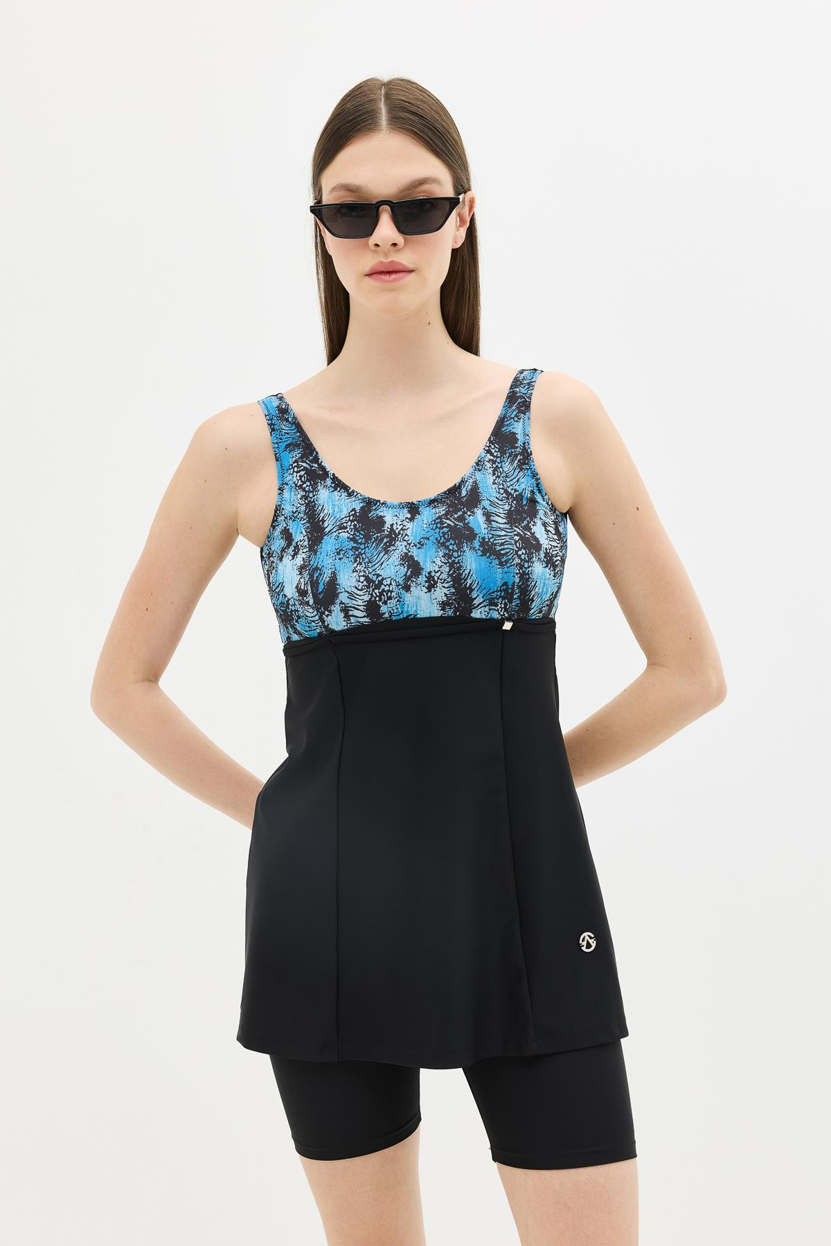 Taytlı Elbise Mayo C14380 Siyah/Mavi