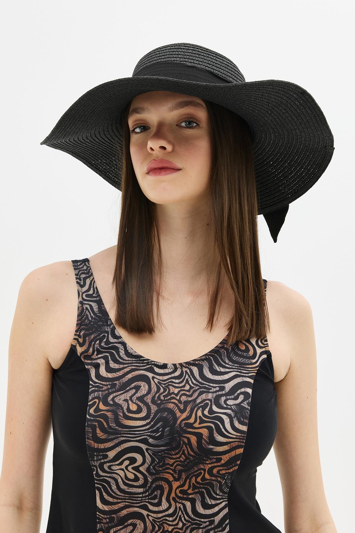 Taytlı Elbise Mayo C14384 Siyah/Kahverengi