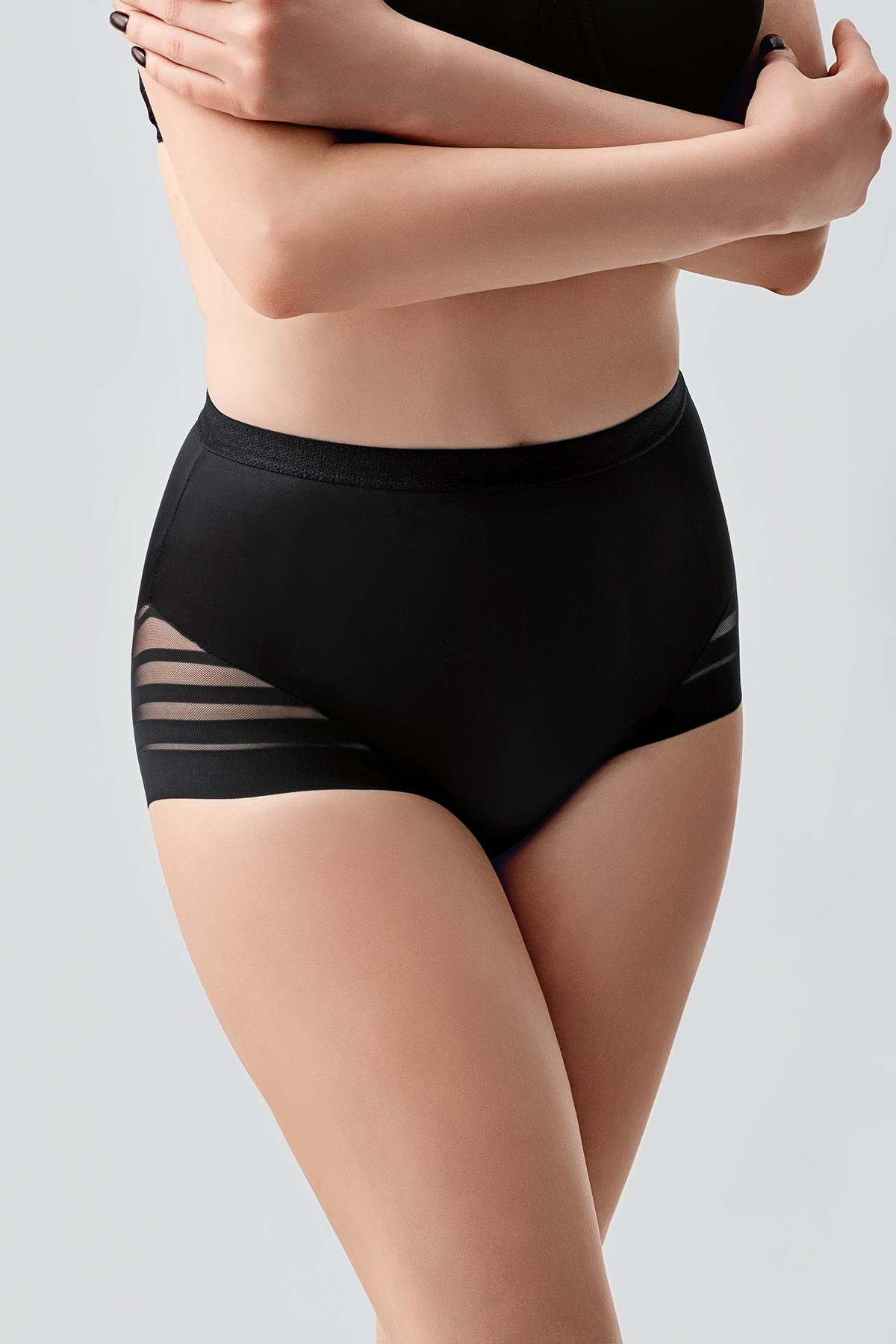 Tül Detaylı Yüksek Bel Korseli Külot C19301 Siyah