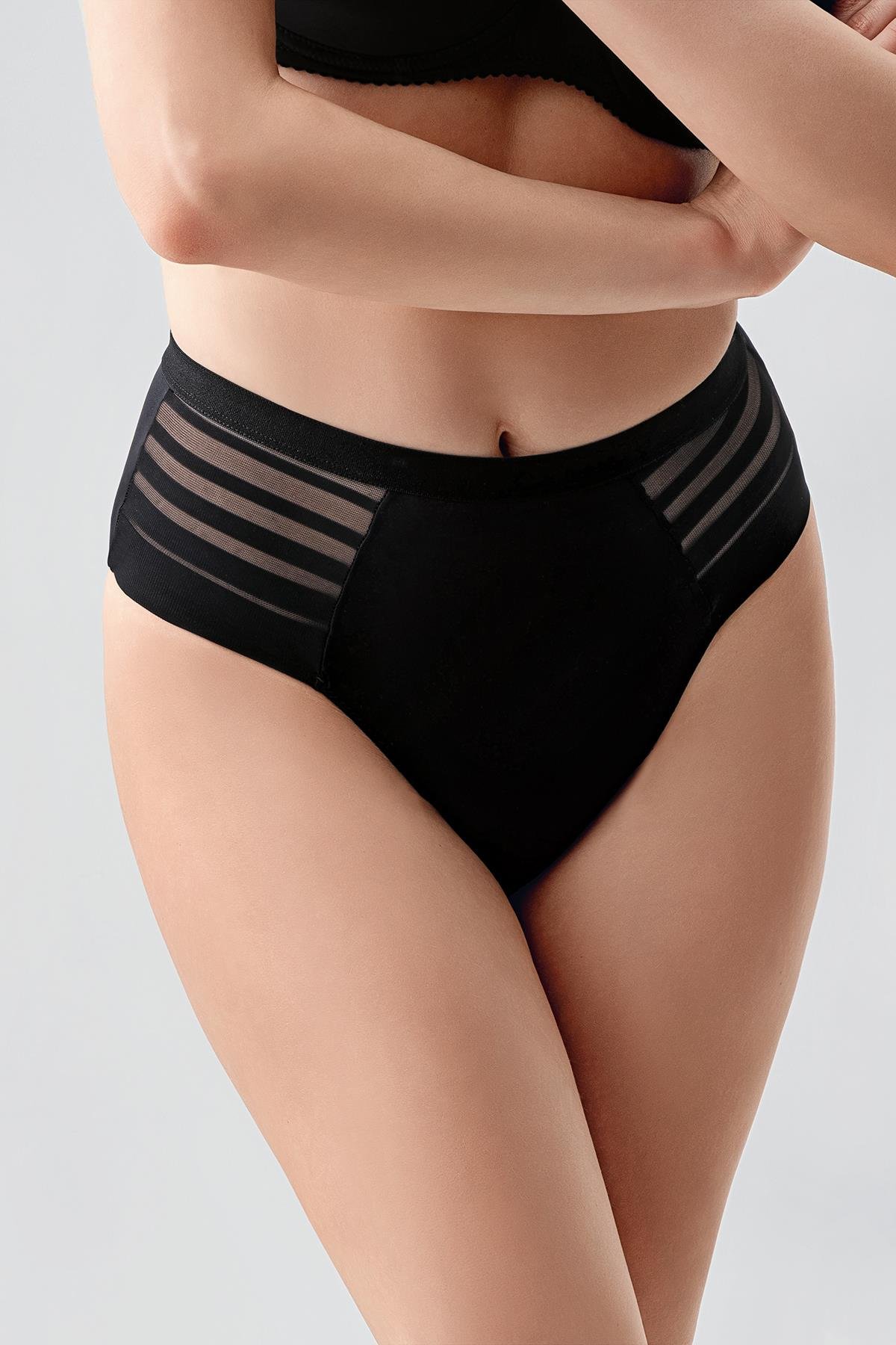 Tül Detaylı Yüksek Bel Külot C19303 Siyah