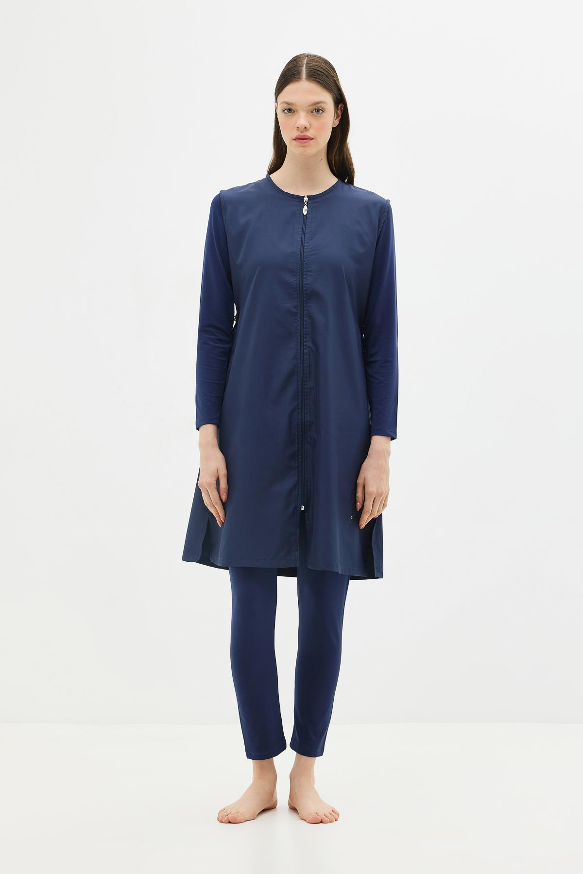 Uzun Tam Kapalı Tesettür Mayo C13075 Koyu Lacivert